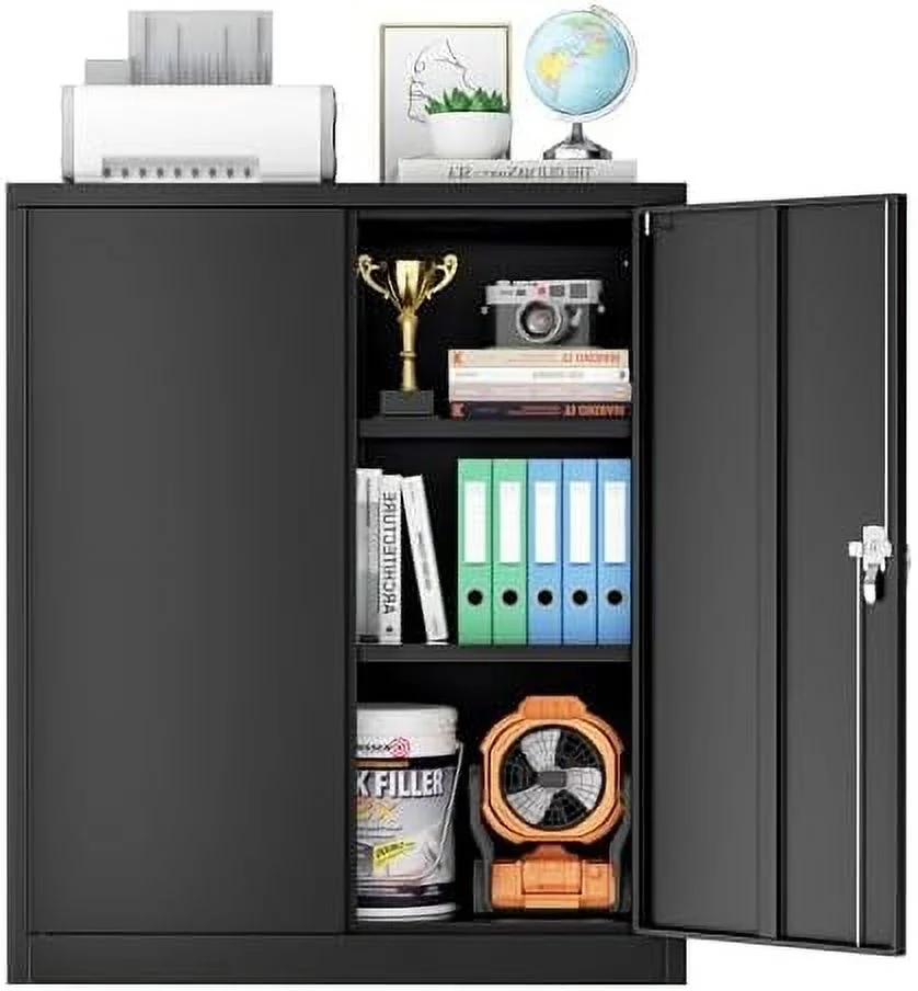 JYHOME 42" Locking Garage  Cabinet with 2 Drawers  Lockable Metal  Cabinet with Locking Doors and Adjustable Shelves  Black Tool Cabinet for Home Office  School  Etc