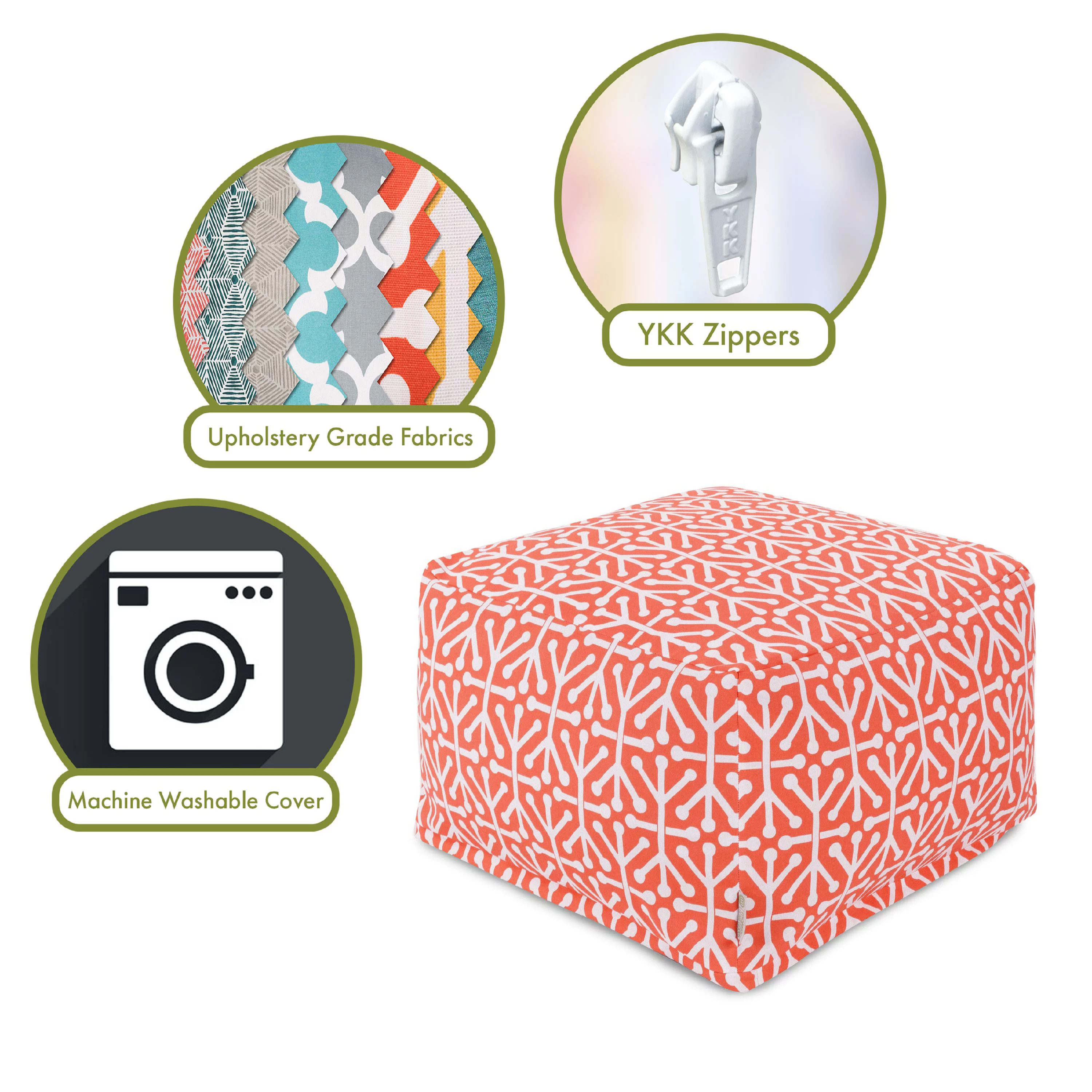 Majestic Home Goods Indoor Outdoor Treated Polyester Orange Aruba Ottoman Pouf