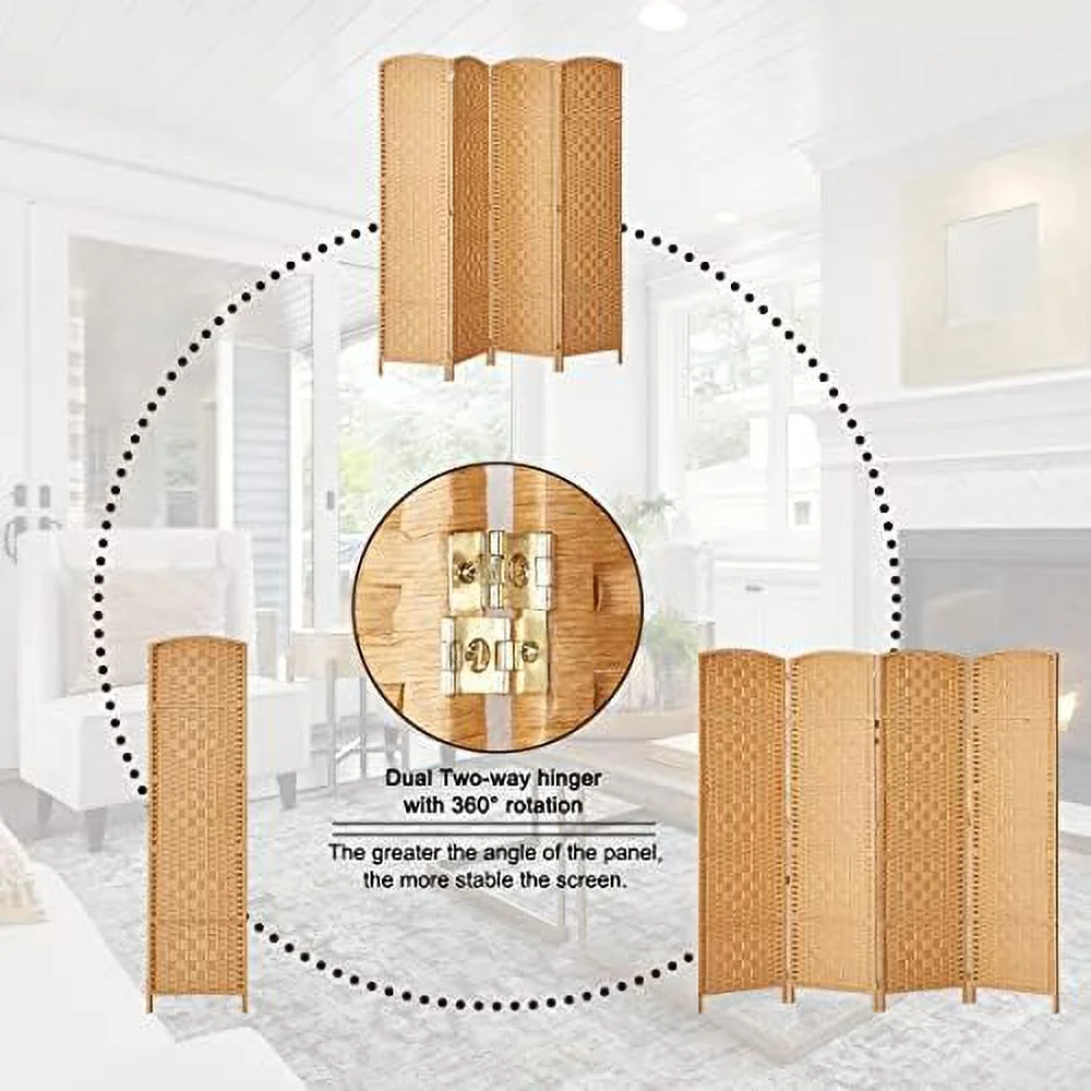 SJOLKMN RHF 6 Ft. Tall Extra Wide- Weave Fiber Room Divider  8 Panel Room Divider/Screen Room Dividers and Folding Privacy Screens 8 Panel&Room Dividers and Folding Privacy Screens-Na