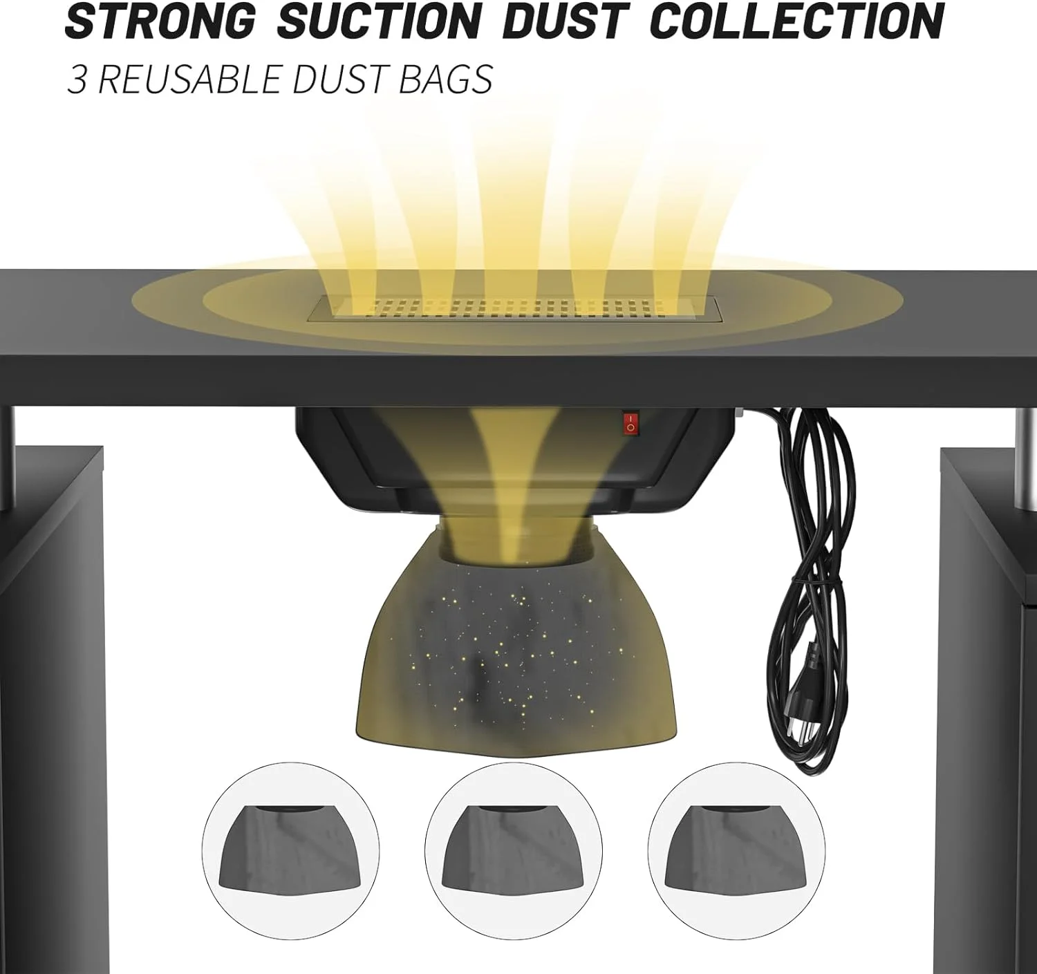 Electric Downdraft Vent Nail Table for Nail Tech Desk Acetone Resistant Nail Tech Table on Wheels with Soft Arm Rest (Electric Black)