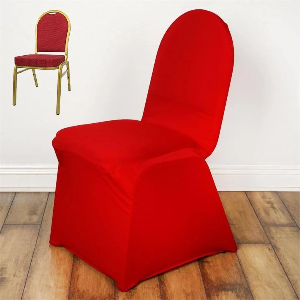 TABLECLOTHSFACTORY 30 PCS Red Stretchy Spandex Fitted Banquet Chair Cover Dinning Event Slipcover For Wedding Party Banquet Catering