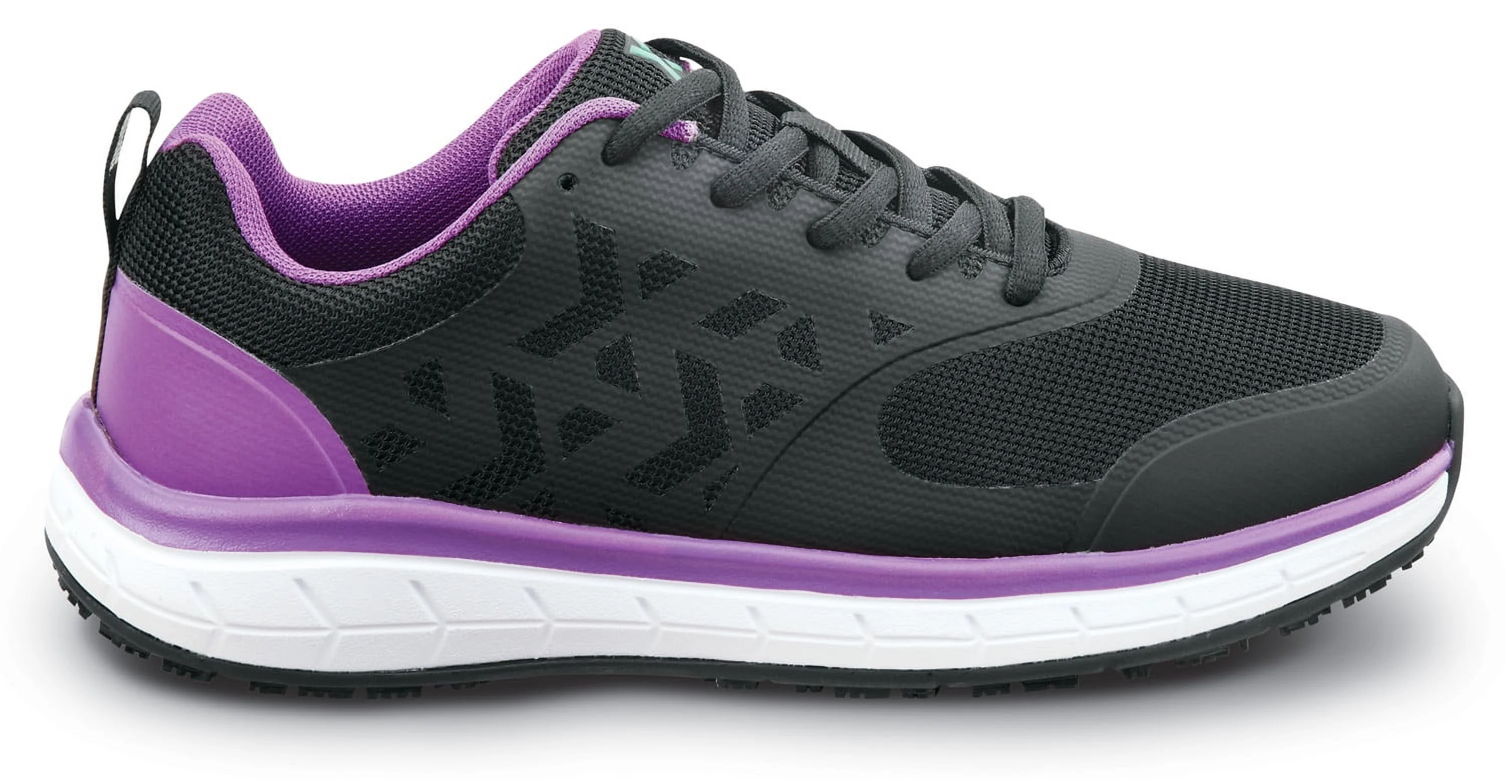 SR Max  Wake, Women's, Black/Purple, Athletic Style, MaxTRAX Slip Resistant, Soft Toe Work Shoe. (9.5 M)