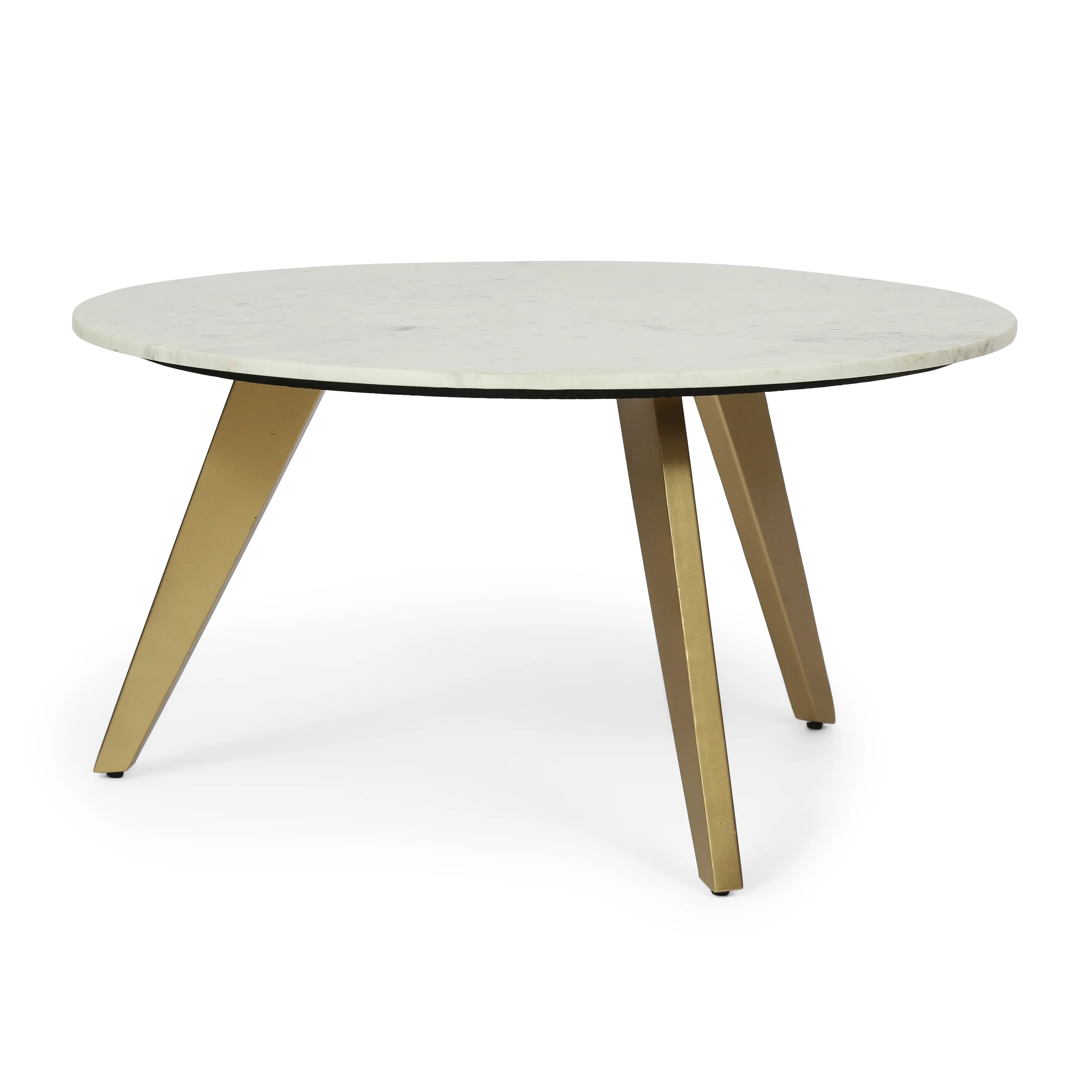 Noble House Tiro Marble Top Handcrafted Coffee Table, White and Gold