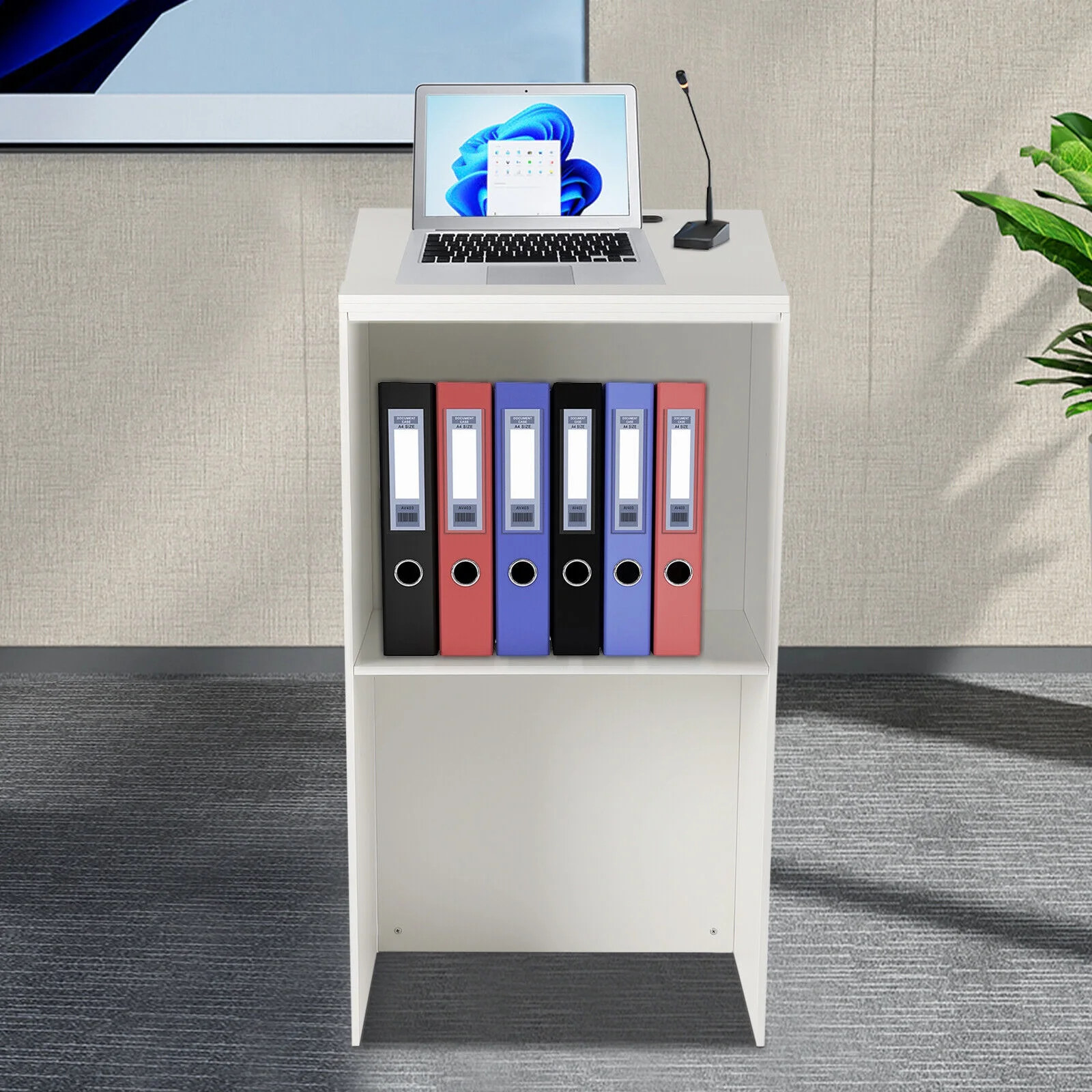 SHZICMY Wood Podium Curve Pulpit Church Podium Lectern Desk Presentation Stand with Shelf White