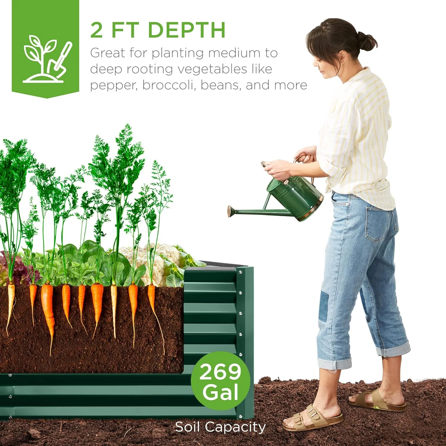 U-SHARE 6x3x2ft Outdoor Metal Raised Garden Bed, Deep Root Box Planter for Vegetables, Flowers, Herbs, and Succulents w/ 269 Gallon Capacity - Dark Green