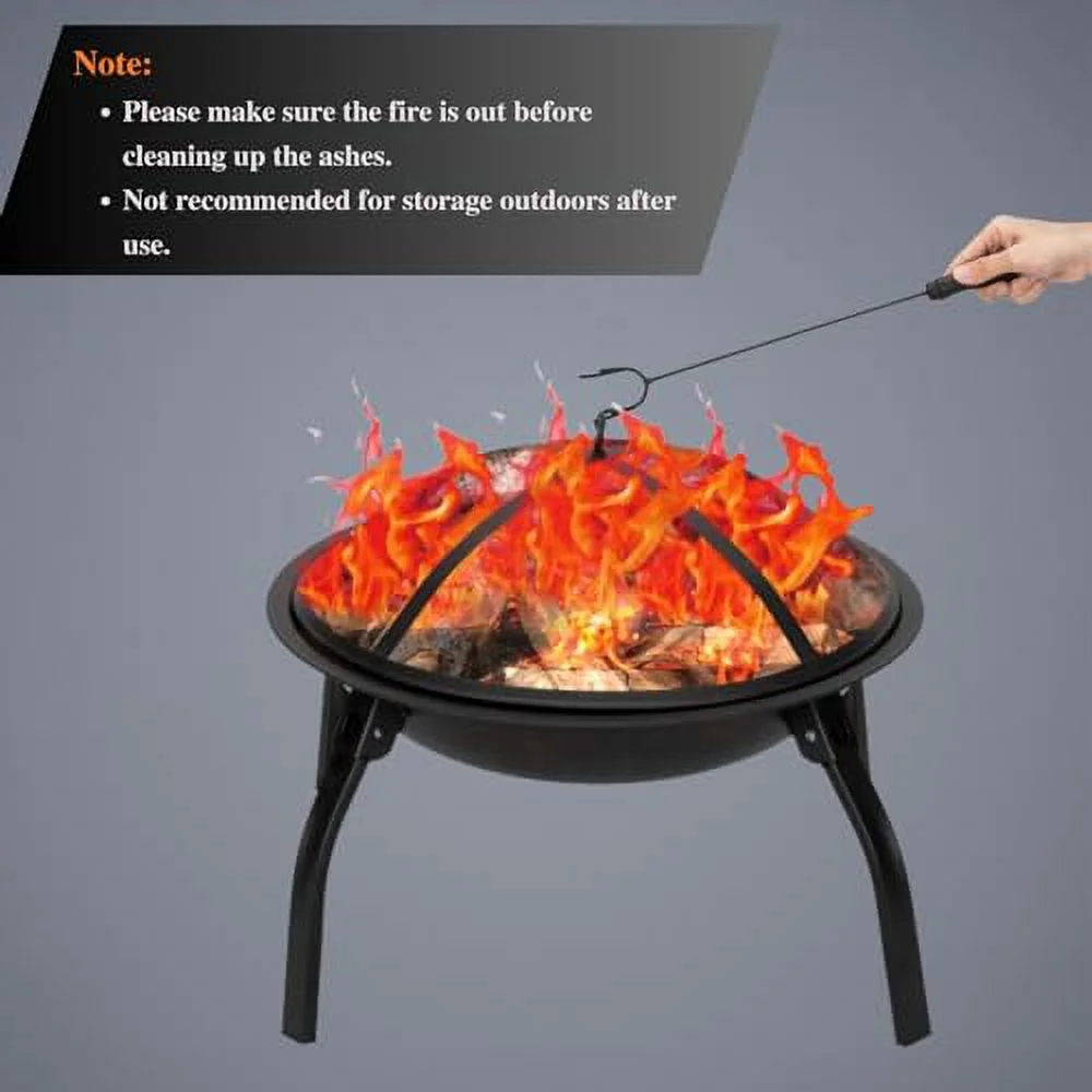 Outvita 22inch Fire Pit, Portable Wood Burning Firepit Lightweight BBQ Grill Firepit Bowl with Log Grate&Poker & Foldable Legs for Outside Barbecue Patio Picnic Party
