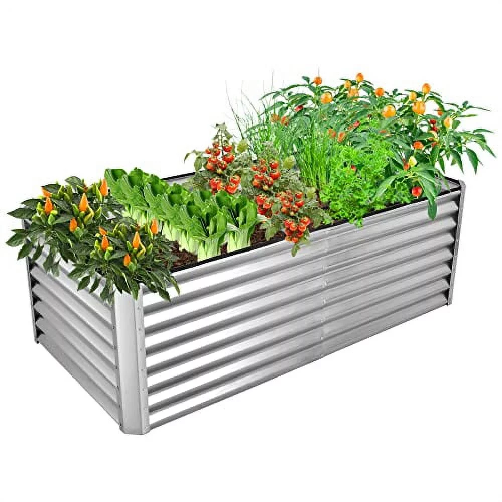 Safstar Galvanized Raised Garden Bed, 6 x 3 x 2 Ft Metal Raised Planter Box Kit with 4 Ground Stakes & 269 Gallon, Outdoor Elevated Garden Bed for Vegetables, Flowers, Herbs, Easy Assembly, Silver