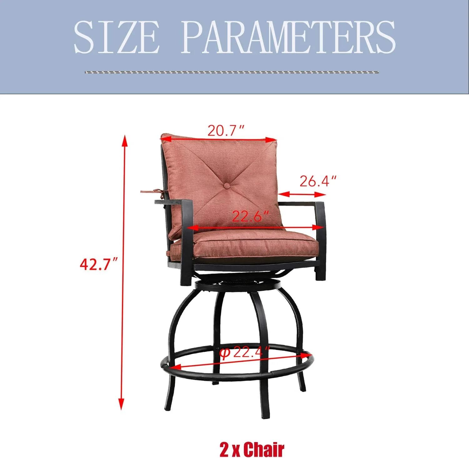 Patio Set Swivel Chairs Bistro Height With Arms Outdoor Dining All Weather Bar Stools With Cushion (Set Of 2), Red