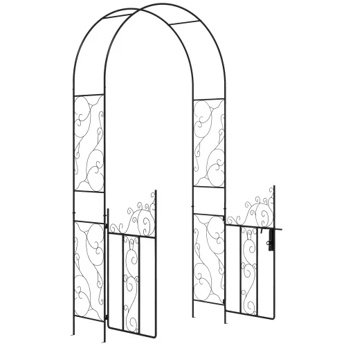 Buumin Outsunny 7.5' Metal Garden Arch with Gate, Garden Arbor Trellis for Climbing Plants, Roses, Vines, Wedding Arch for Outdoor Garden, Lawn, Backyard, Black