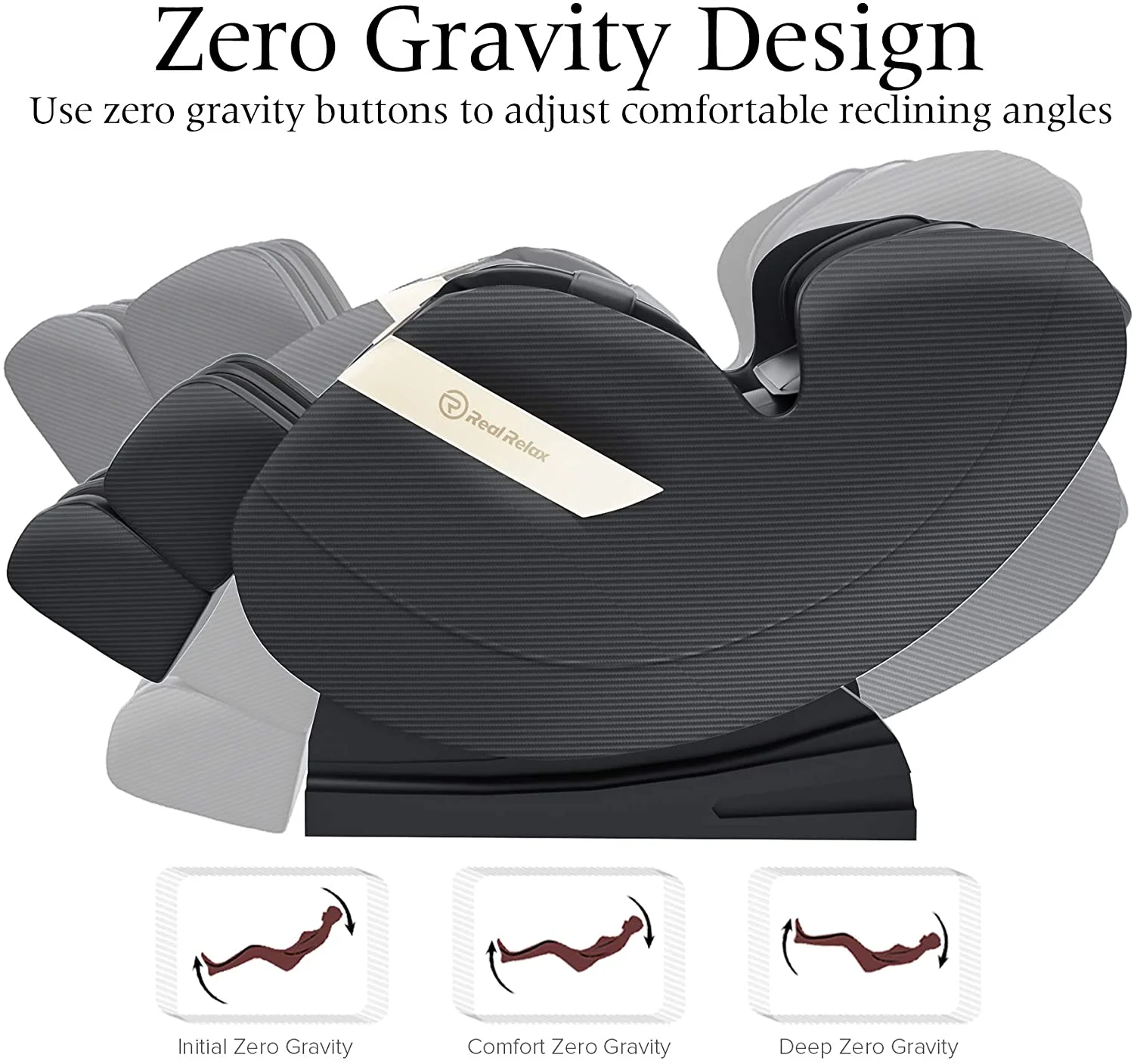 Real Relax Massage Chair, Full Body Zero Gravity Shiatsu Recliner with Bluetooth and Led Light, Black