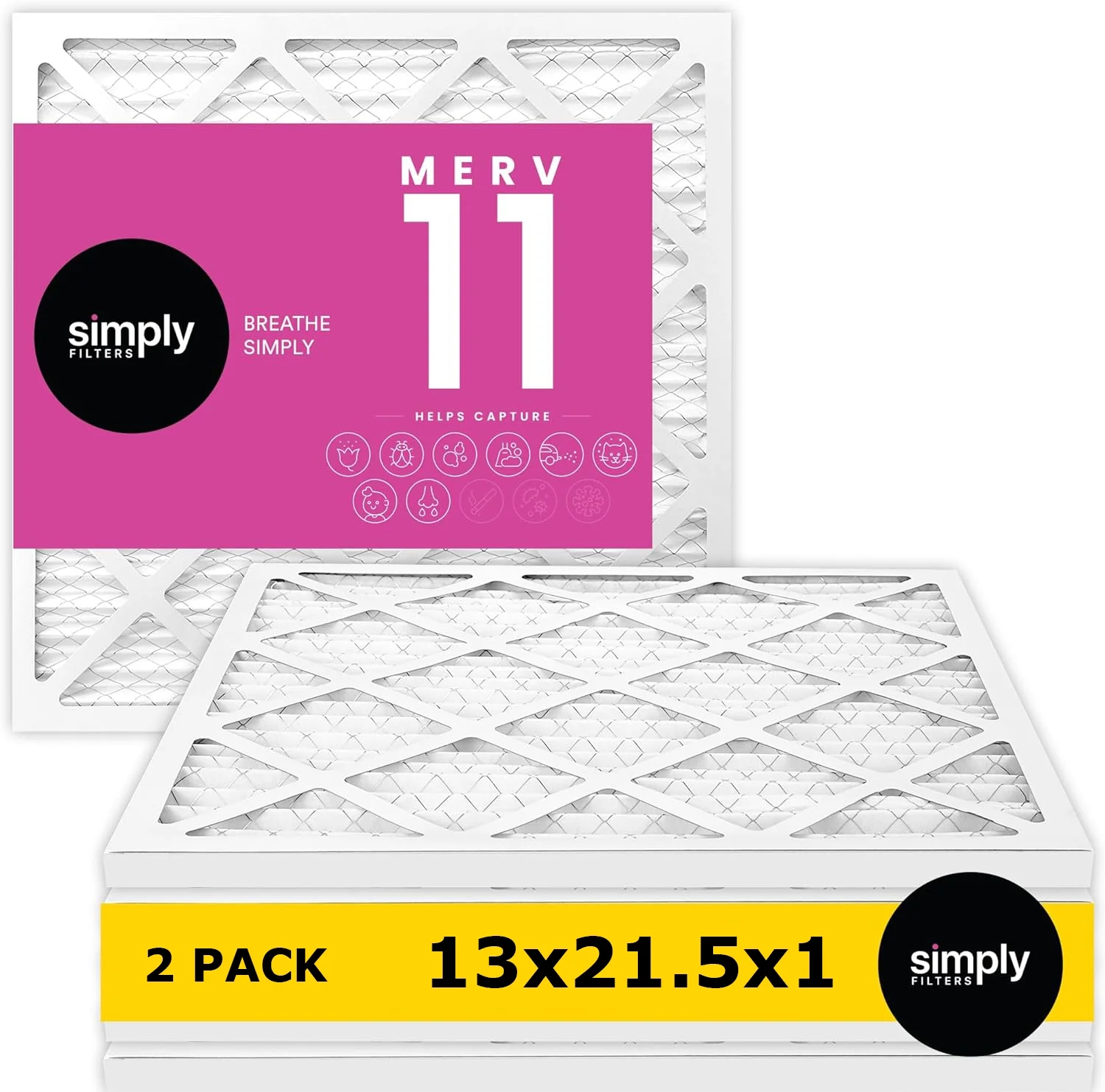 Simply Filters 13x21.5x1 MERV 11, MPR 1000, AC Furnace HVAC Air Filter (2 Pack)