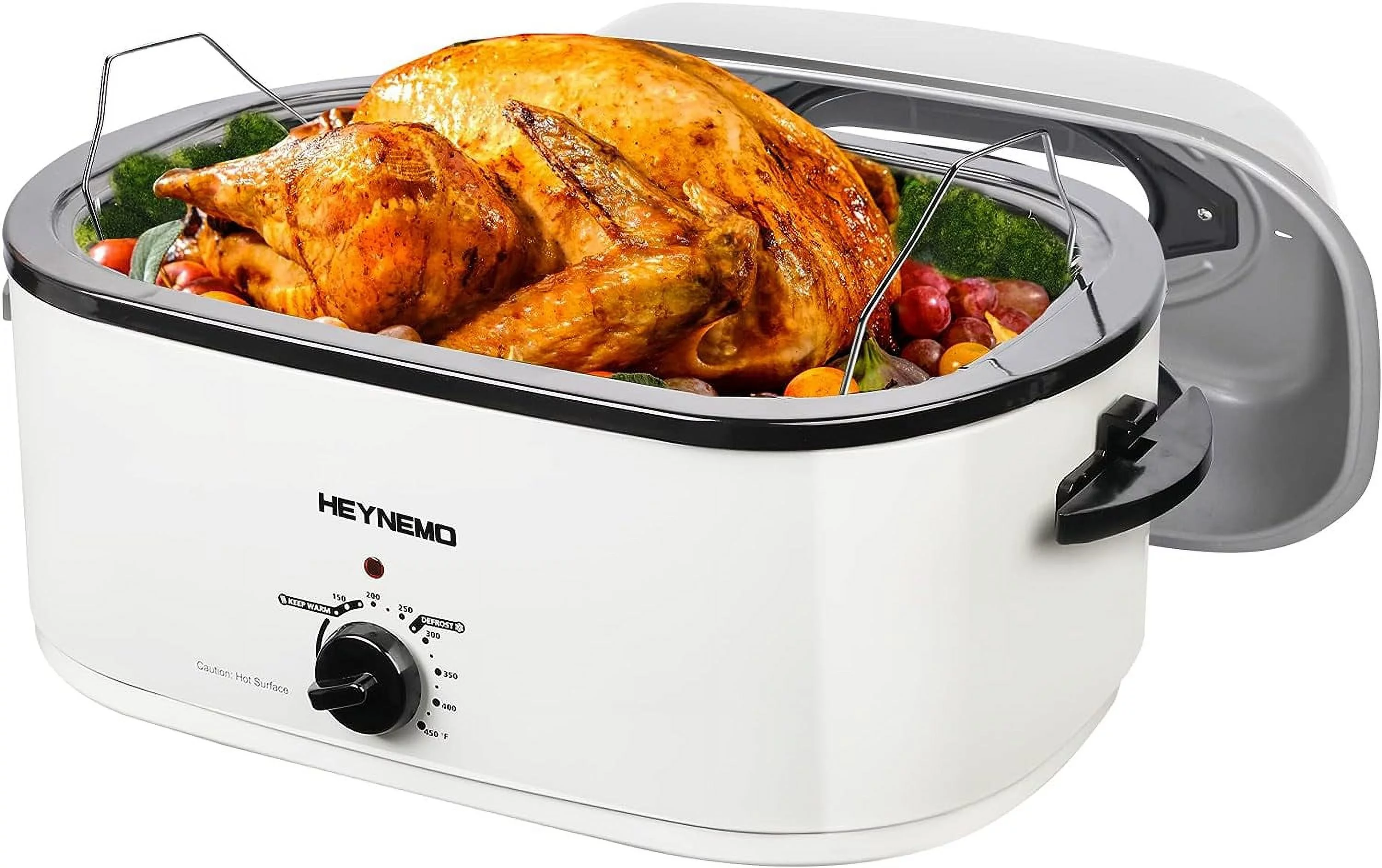 CozyHom 22 Quart Electric Roaster Oven Stainless Steel Turkey Roaster Pan with Removable Insert Pot, White