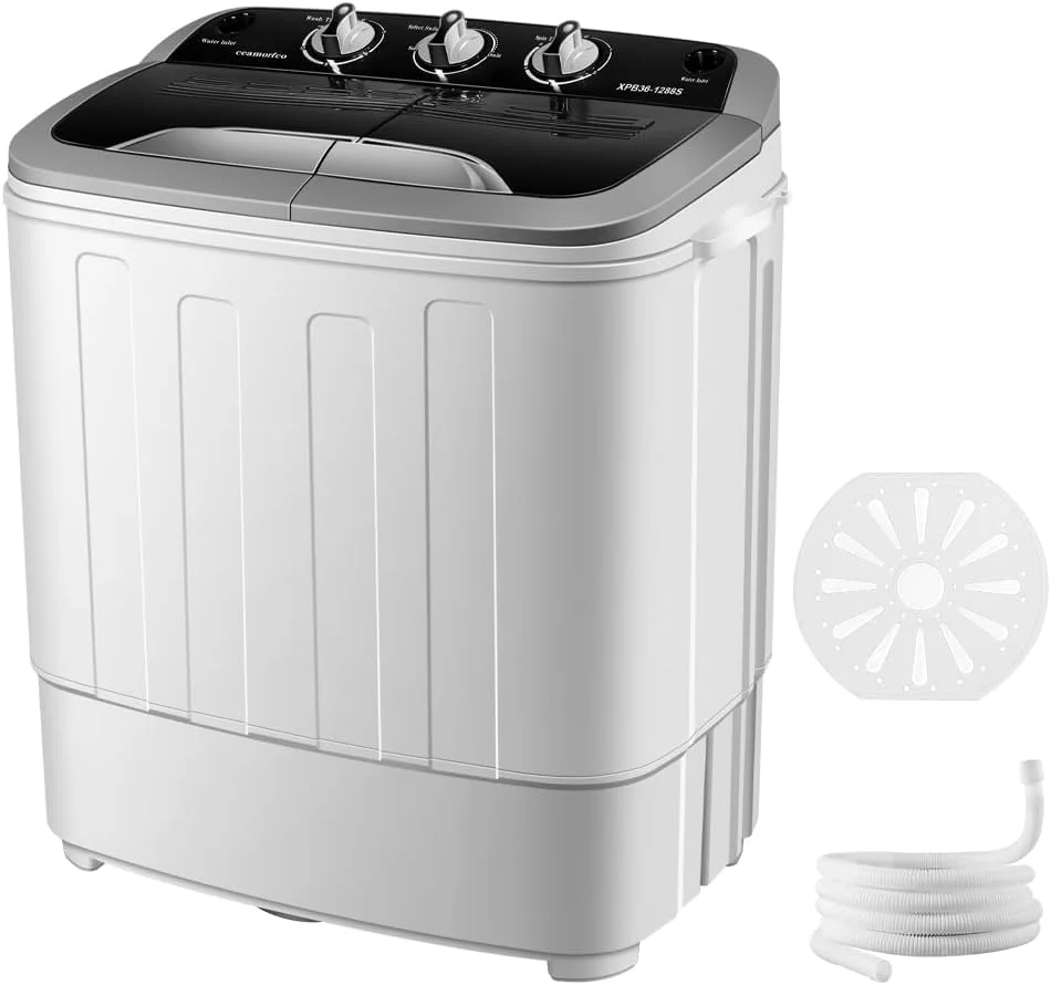 Portable Washing Machine Mini Compact Twin Tub 18lbs Portable Washer and Dryer Combo (10.5Lbs) & (7.5Lbs) Built-in Gravity Drain for Camping Apartments, Dorms, College, RV’s and Small Spaces