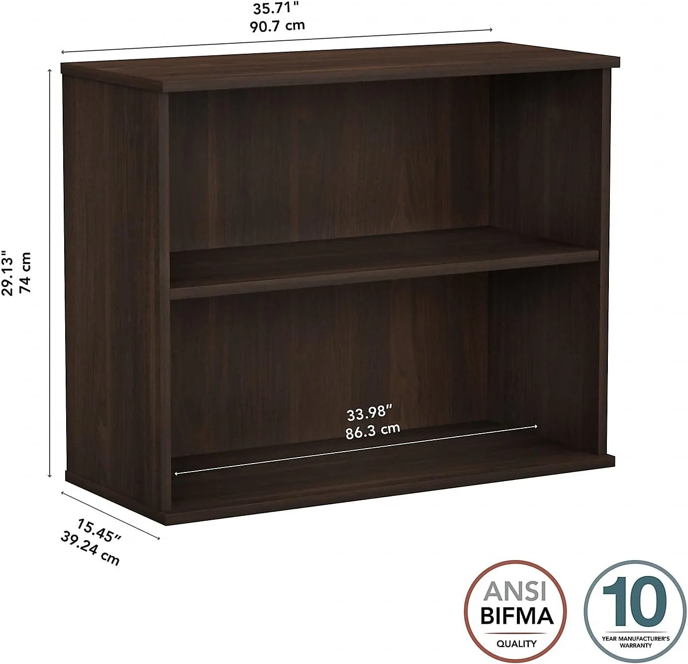 BK3036BW 2-Shelf 29-Inch H Bookcase, Black Walnut