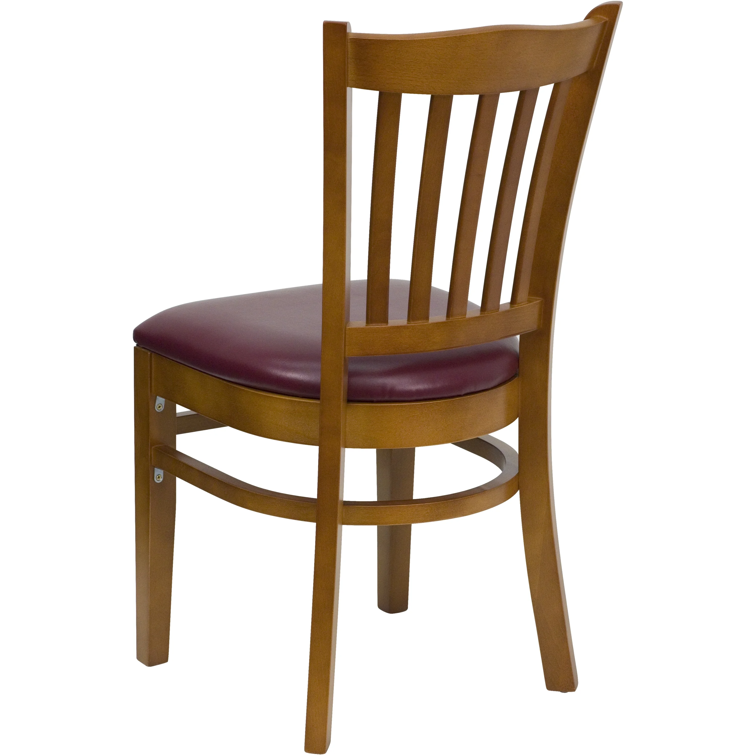 BizChair Vertical Slat Back Cherry Wood Restaurant Chair - Burgundy Vinyl Seat