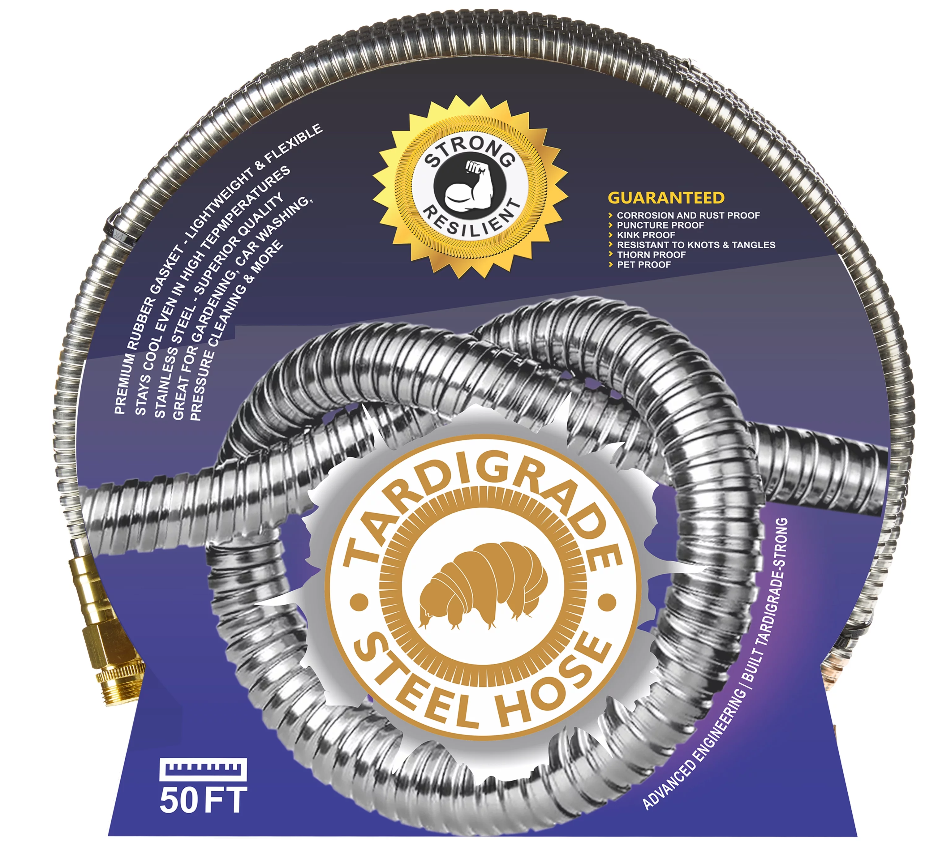 Tardigrade Steel Hose - Garden Hose 50 FT - Made of Metal - Heavy Duty Stainless Steel - Outdoor Water Hoses