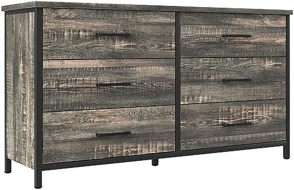 GEROBOOM 7 Drawer Dresser for Bedroom  Farmhouse Wood Dressers & Chests of Drawers  Industrial Wood  Organizer with Sturdy Steel Frame  for Dorm Nurseries Office  Black