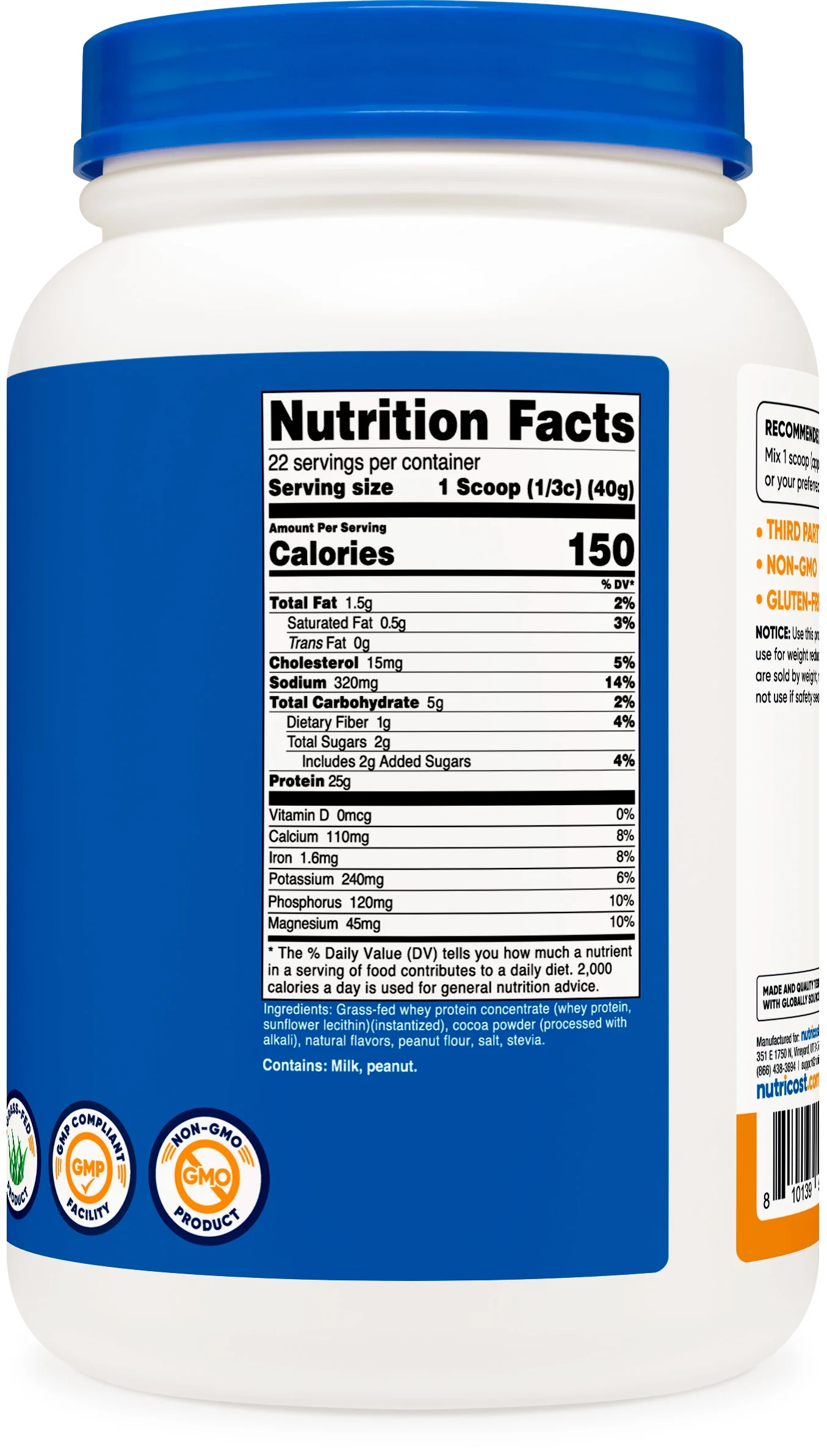Nutricost Grass-Fed Whey Protein Concentrate (Chocolate Peanut Butter) 2LBS - Post Workout Powder Supplement, Non-GMO