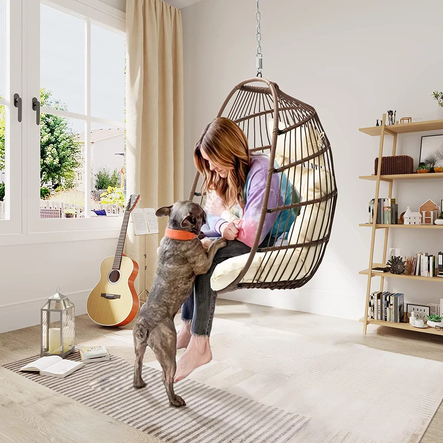 Dextrus Hanging Egg Swing Chair Without Stand UV Resistant Cushion 350lbs , Beige