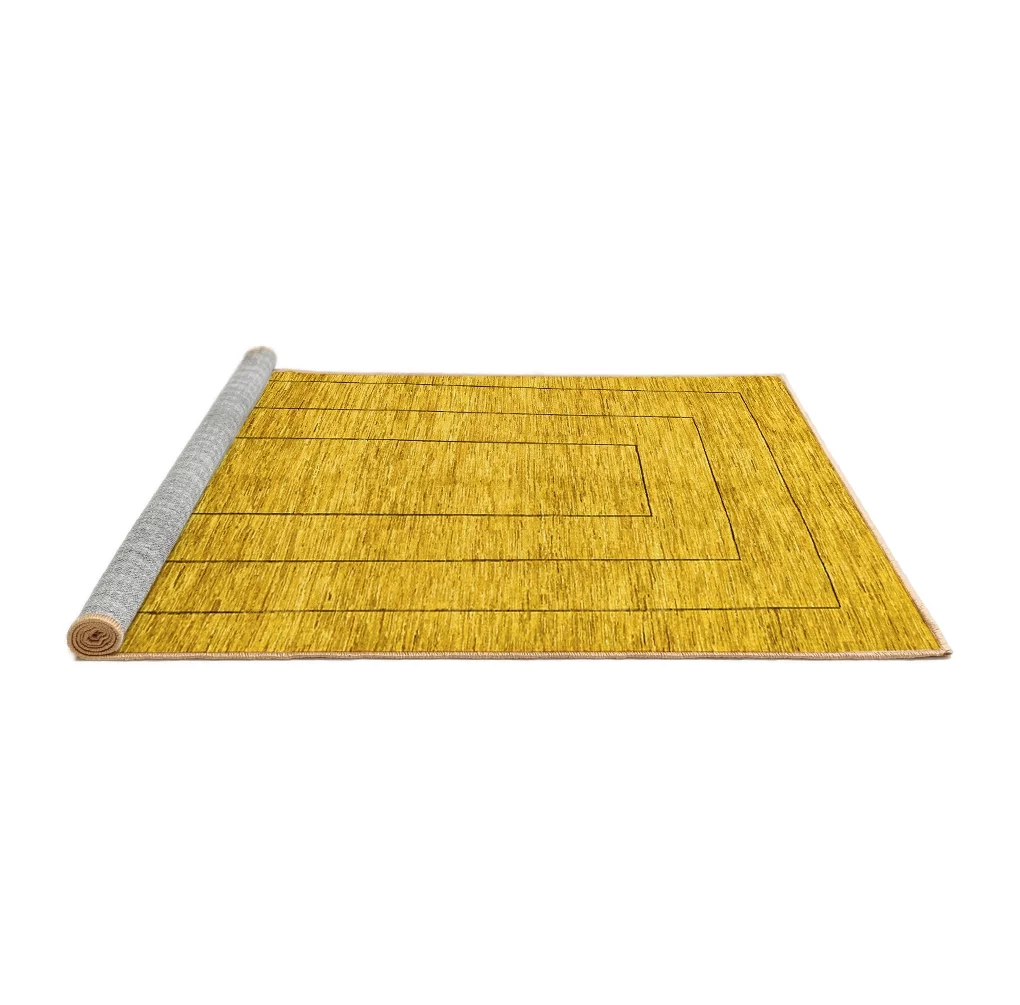 Ahgly Company Machine Washable Indoor Rectangle Abstract Yellow Contemporary Area Rugs, 5' x 7'