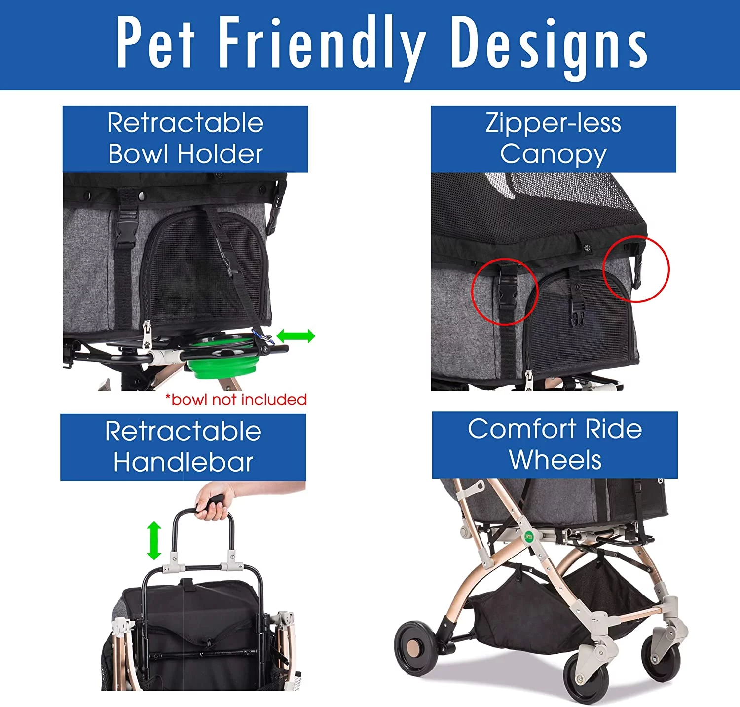 HPZ 2nd Generation Pet Rover Lite Travel Dog & Cat Stroller, Black