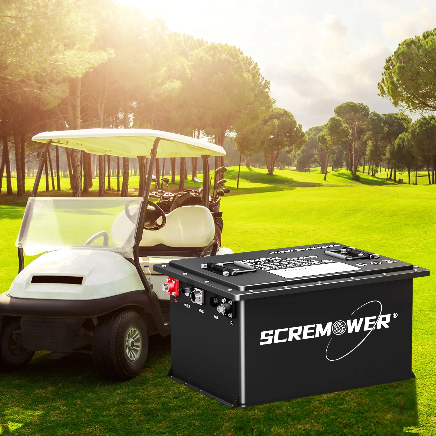 36V 100Ah Lithium Golf Cart Battery, 8000+ Deep Cycles Rechargeable LiFePO4 Golf Cart Battery 200A BMS, SCREMOWER Max 7.64kW Power Output for Golf Carts,43.8V 20A Charger