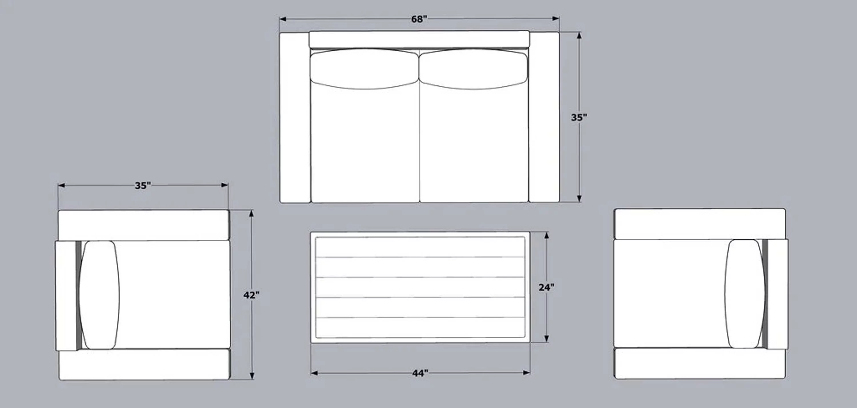 Malmo 4-Piece Resin Wicker Outdoor Furniture Loveseat Sofa Set, Two Armchairs, and Coffee Table (Full-Round Gray Wicker, Sunbrella Canvas Taupe)