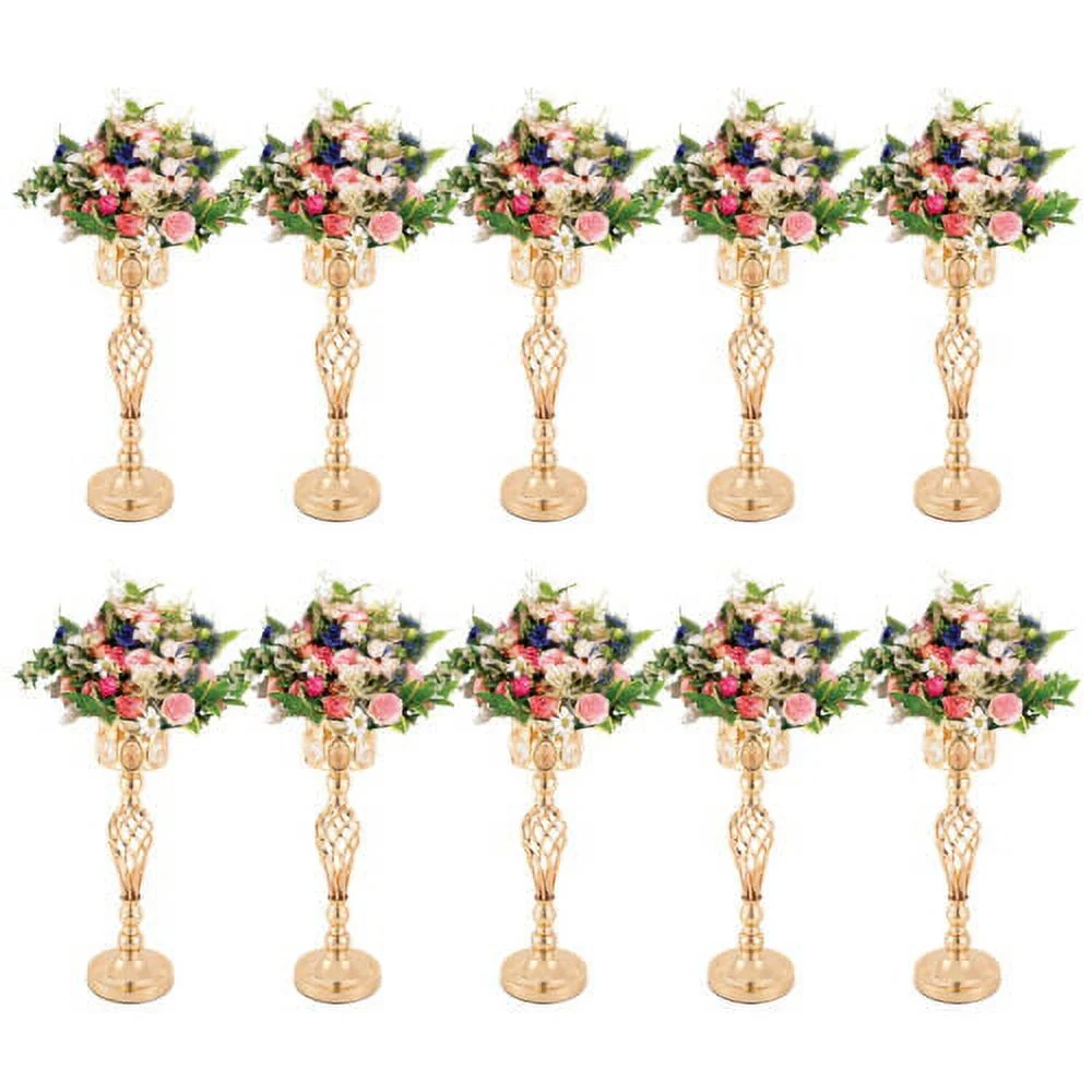 Set of 10 Wedding Centerpieces Gold Vases Wedding Flower Vases w/ Crystal Bead
