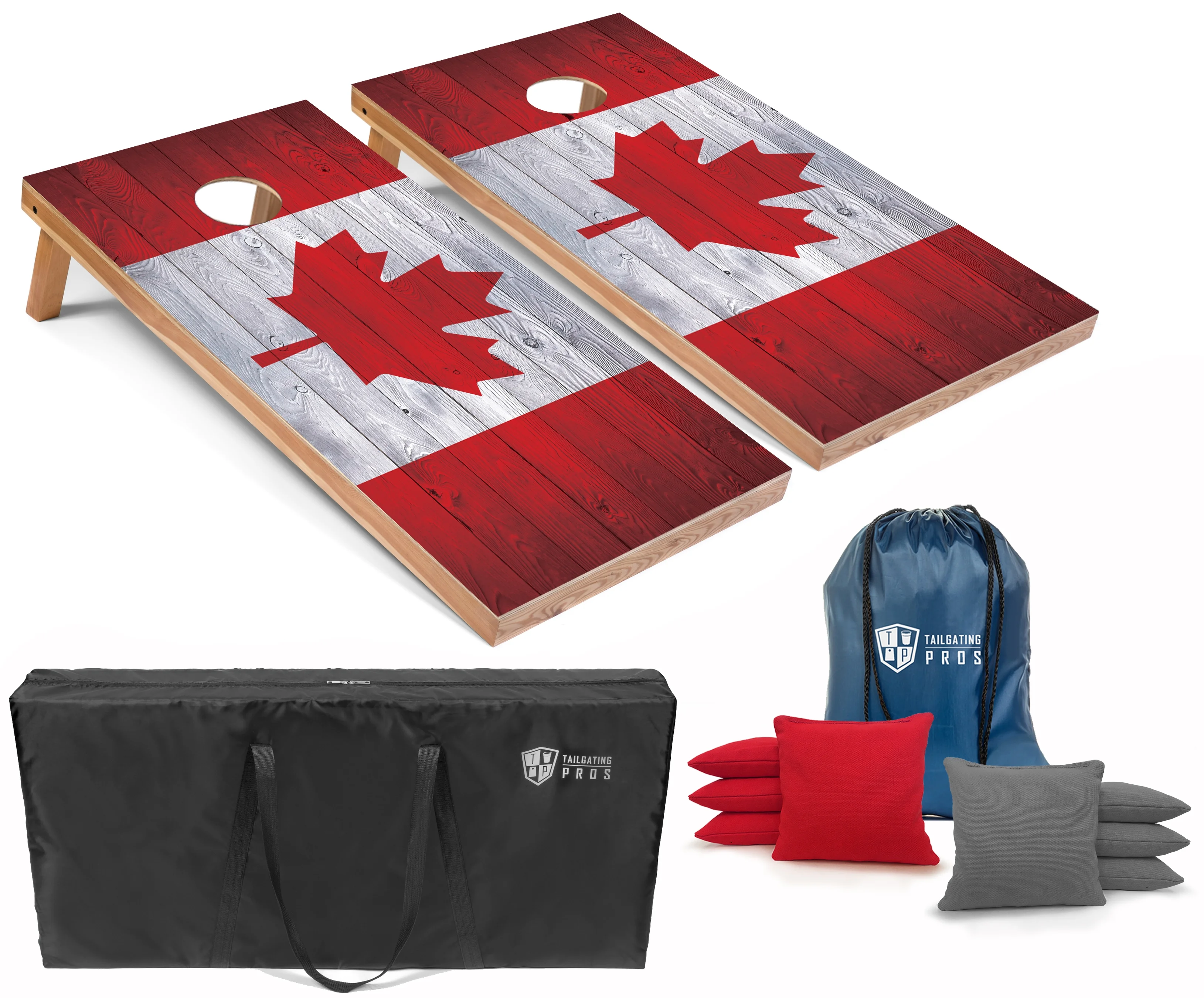 Tailgating Pros Regulation Cornhole Boards Flag Set - Includes 8 Bean Bags, Carrying Cases, and 4'x2' Corn Hole Toss Game - Optional LED Lights