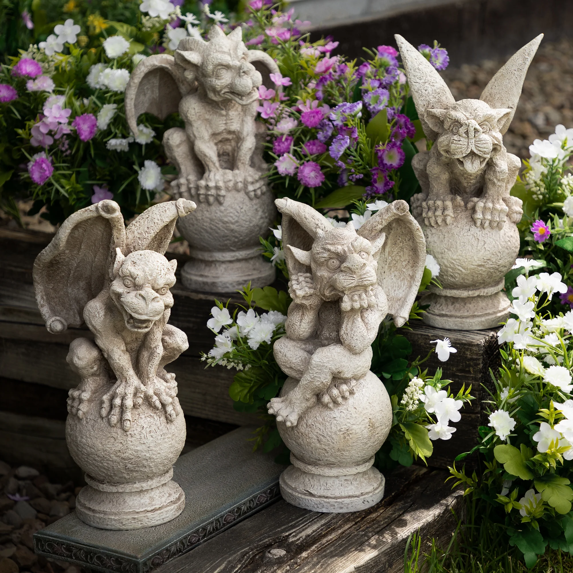 Northlight Set of 4 Gargoyles on Pedestal Finials Outdoor Patio Garden Statues 13