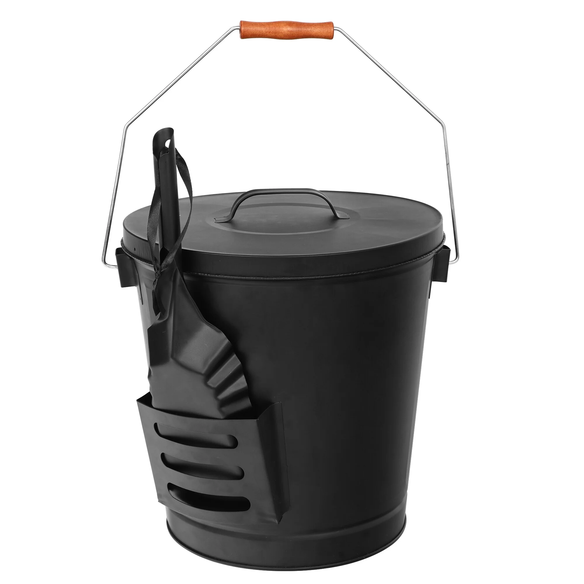 HomGarden 5.15Gal Large Ash Bucket W/ Lid & Shovel, Coal Pail for Fireplace Wood Burning, Black