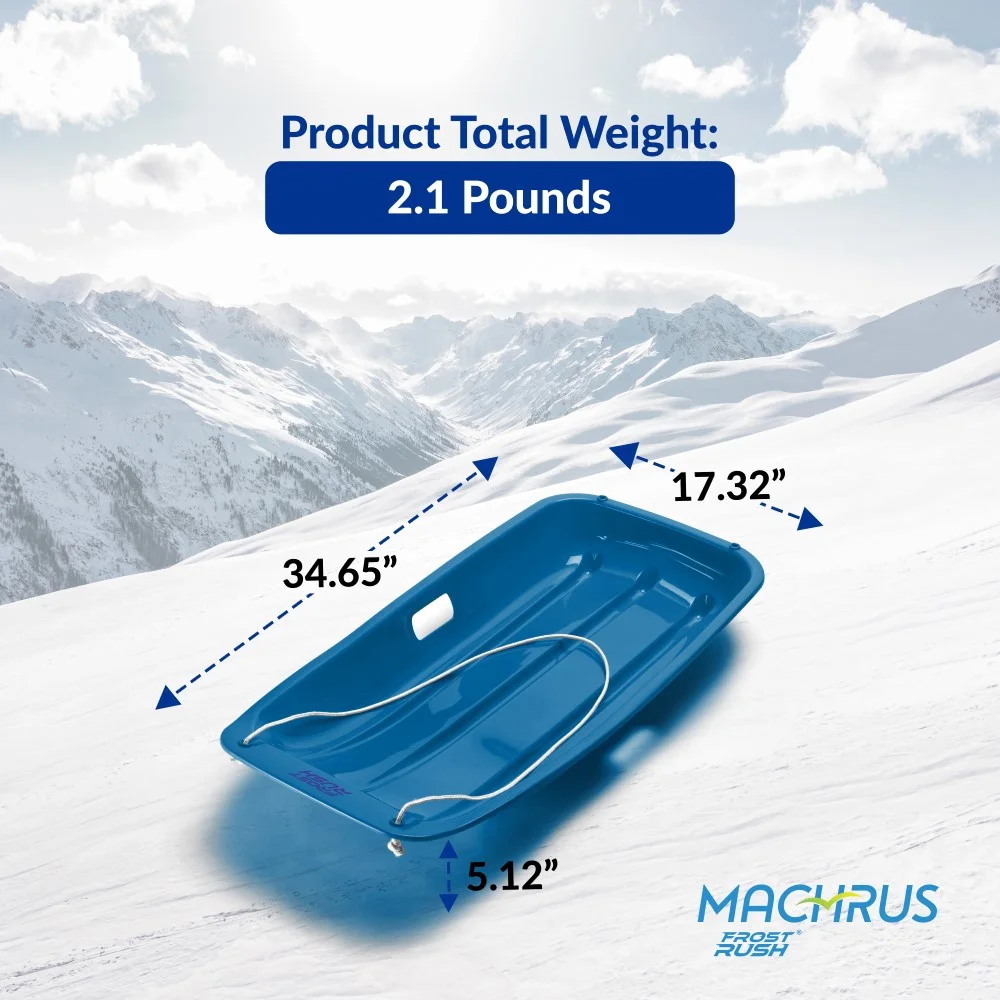 Machrus Frost Rush Snow Sled, Large&nbsp;Plastic Toboggan Sled for&nbsp;Winter Sledding with Attached Pull Rope for Kids and Adults- 3 Pack
