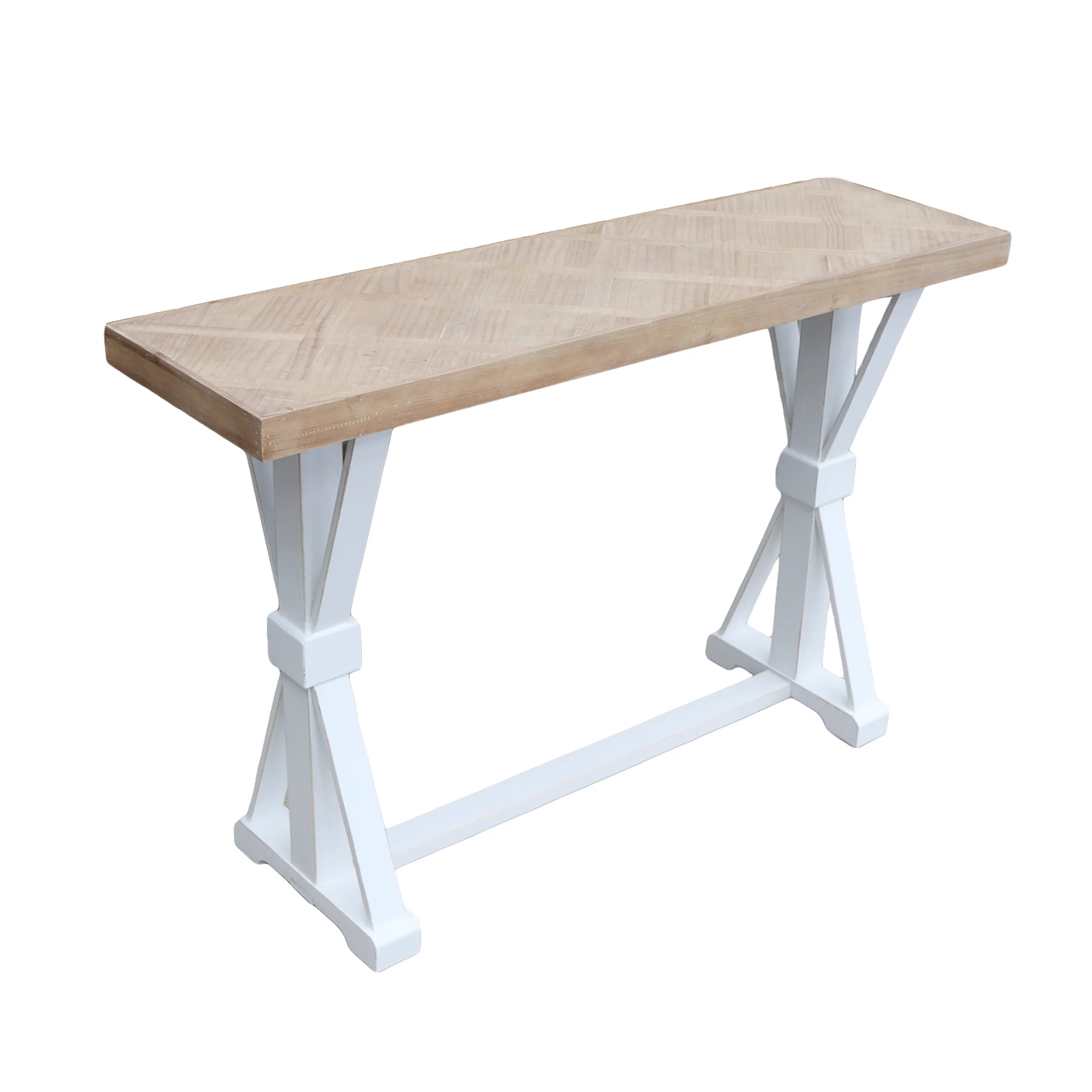 Parisloft Farmhouse Wood Console Table with Natural Wood Tabletop and Whitewashed Legs,  Side Table for Hallway Living Room - 47.2