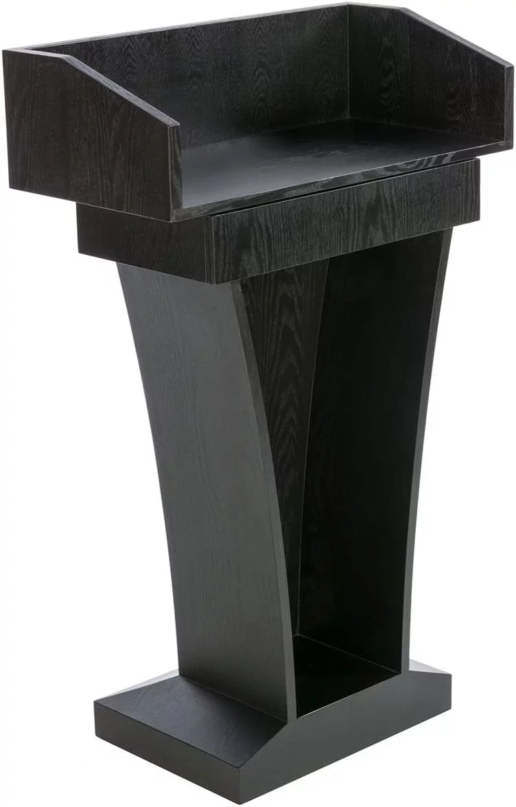 Wood Speaking Lectern, Drawer and Storage Area (Black MDF Wood Grain) (LCTFSRSTSB)