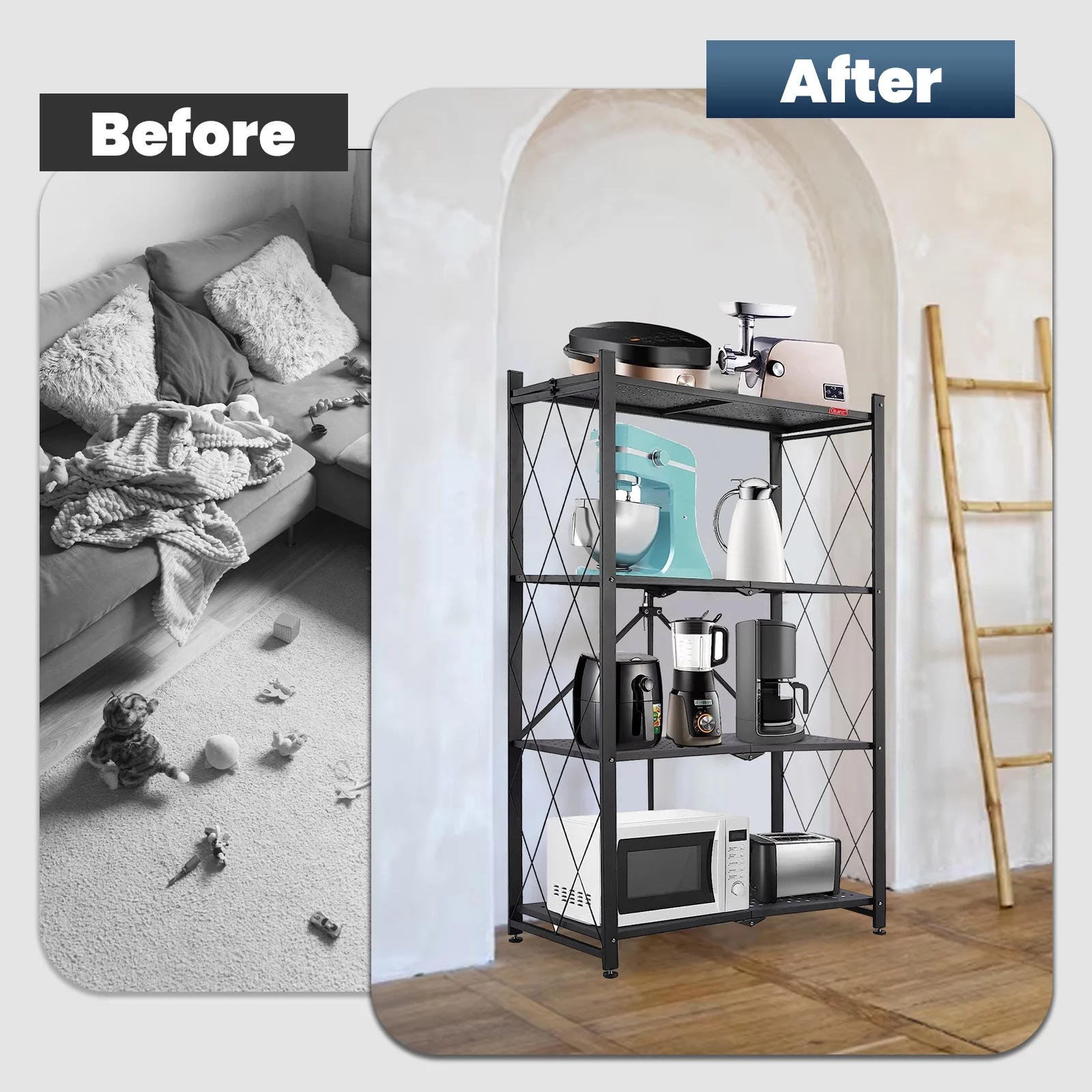 4-Tier 2PCS Storage Shelving Units, Heavy Duty Metal Shelf 27.9