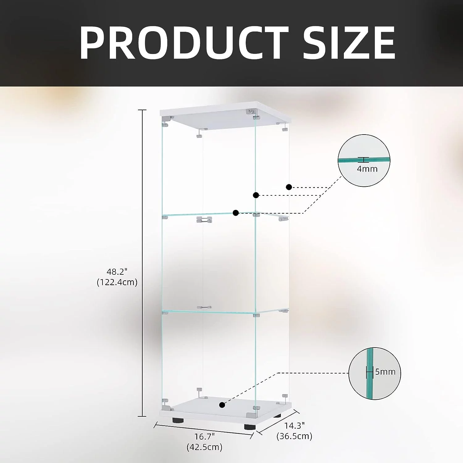 Albegla 3-Shelf Glass Display Cabinet for Collectibles, Glass Display Case, Curio Cabinets with Glass Door, Floor Standing Glass Bookshelf 49