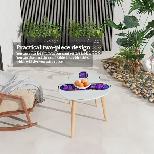 JYHOME Small Coffee Nesting  Stained Glass Font Letter w Triangle End  Center   Modern   Room Bedroom Balcony