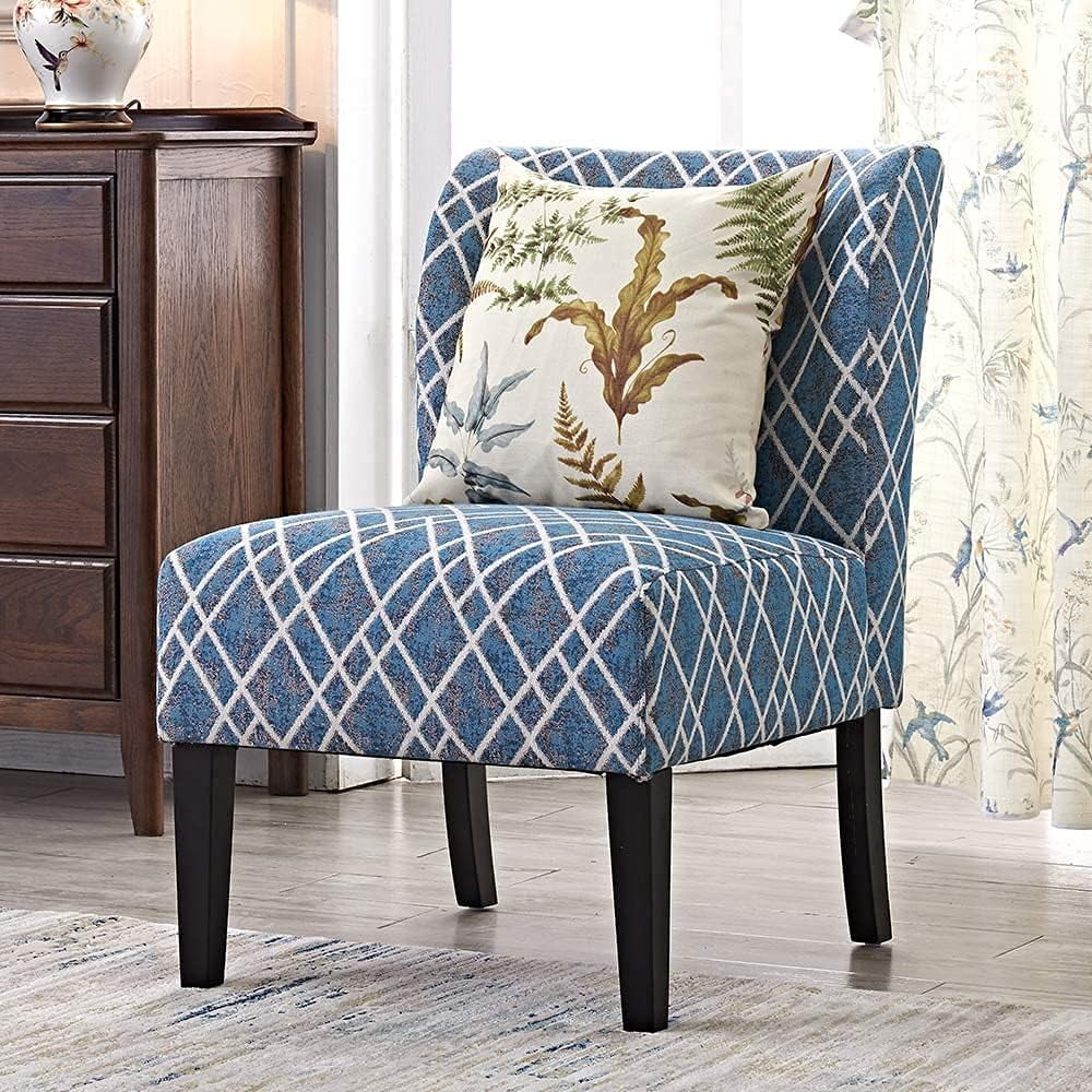 Modern Accent Chair Blue Stripes Polyester Fabric Urban Upholstered Accent Decor Furniture Kitchen Living Room Armless Dining Side With Solid Wood Legs (Set Of 2)