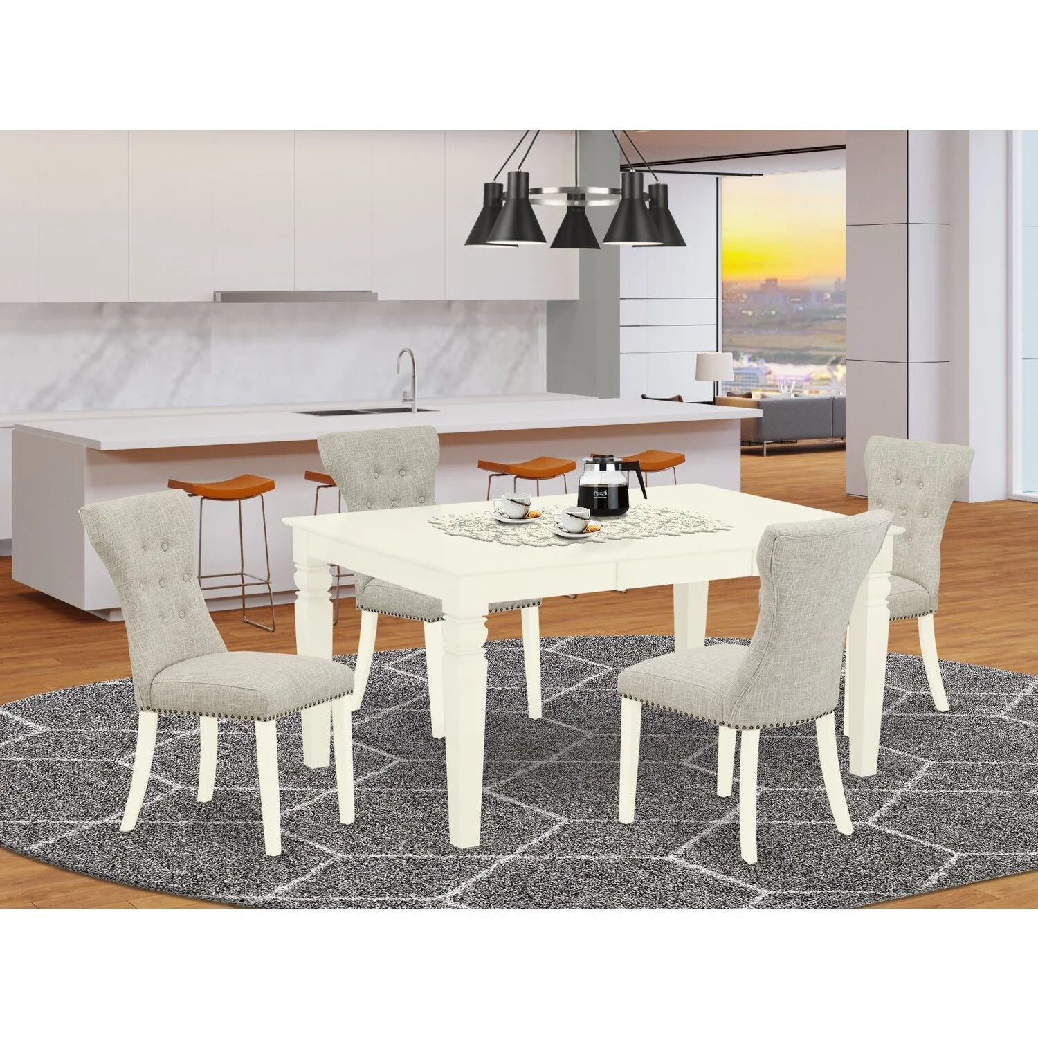 East West Furniture Weston 5-piece Wood Dining Room Set in Linen White