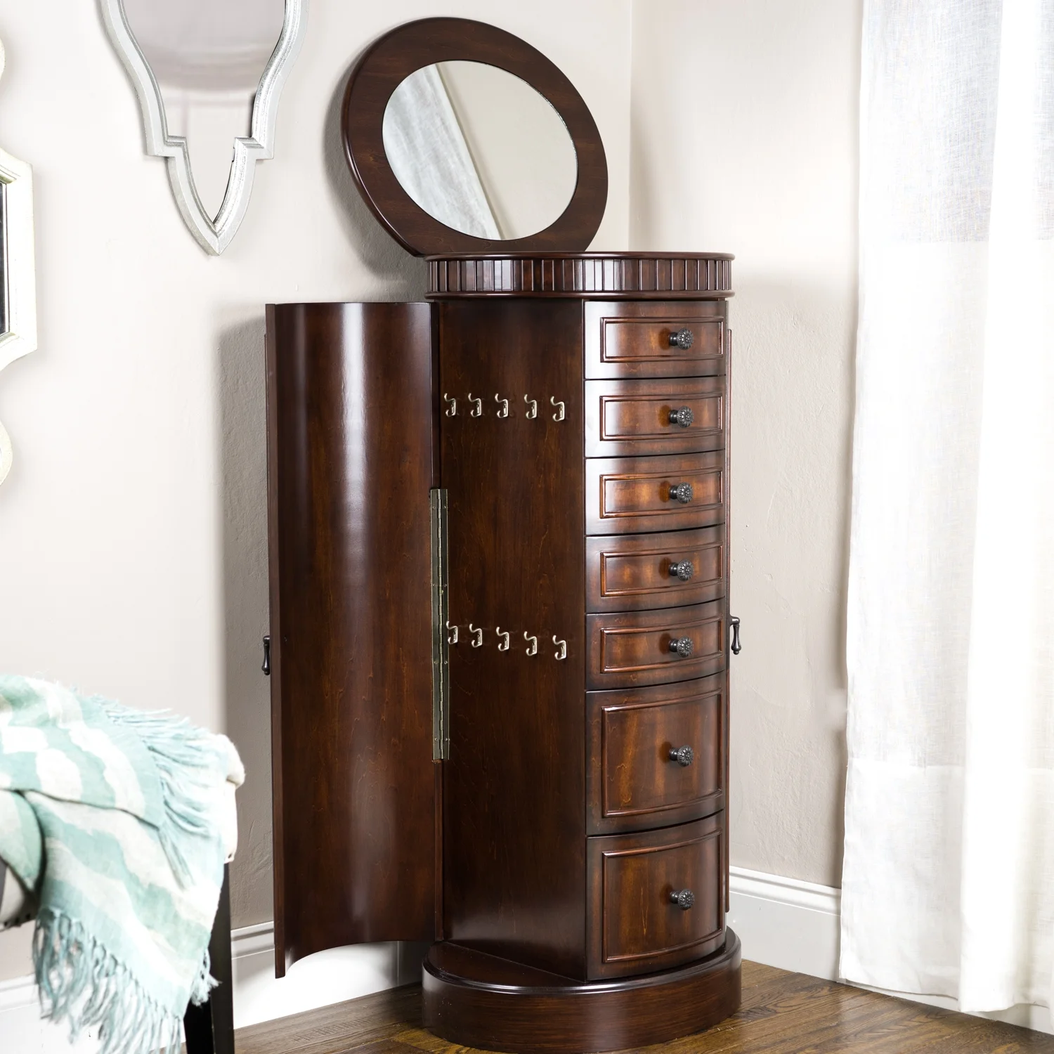 Hives & Honey Bailey Round Free Standing Jewelry Armoire - Rich Walnut