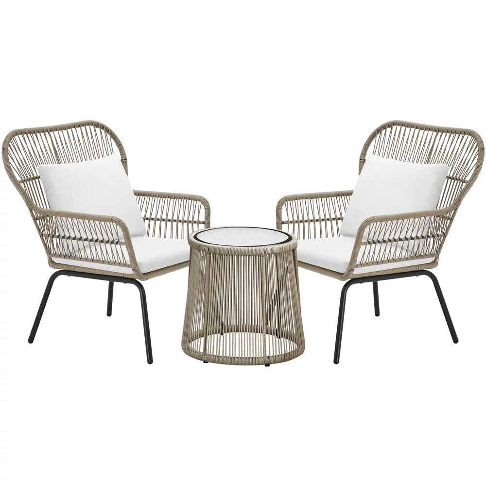 Topeakmart 3-Piece Patio Conversation Bistro Set Outdoor All-Weather Wicker Furniture, Tan