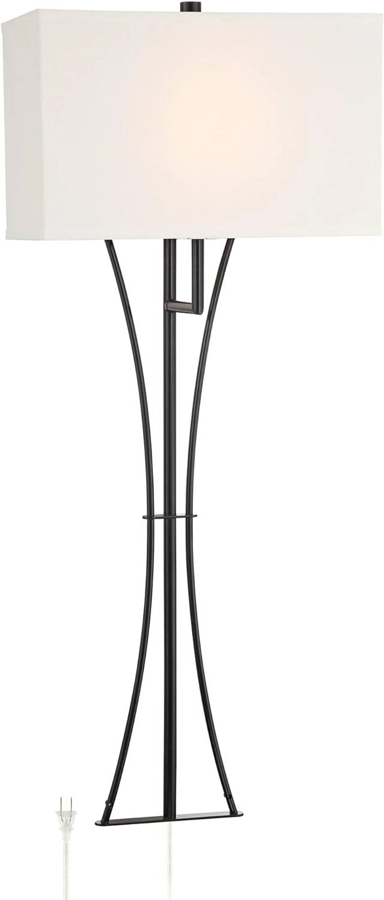 YPDCHB Brindle Modern Wall Lamp Matte Black Plug-in 16" Curving Metal Frame White Linen Rectangular Shade for Bedroom Living Room Home Hallway Dining Kitchen House