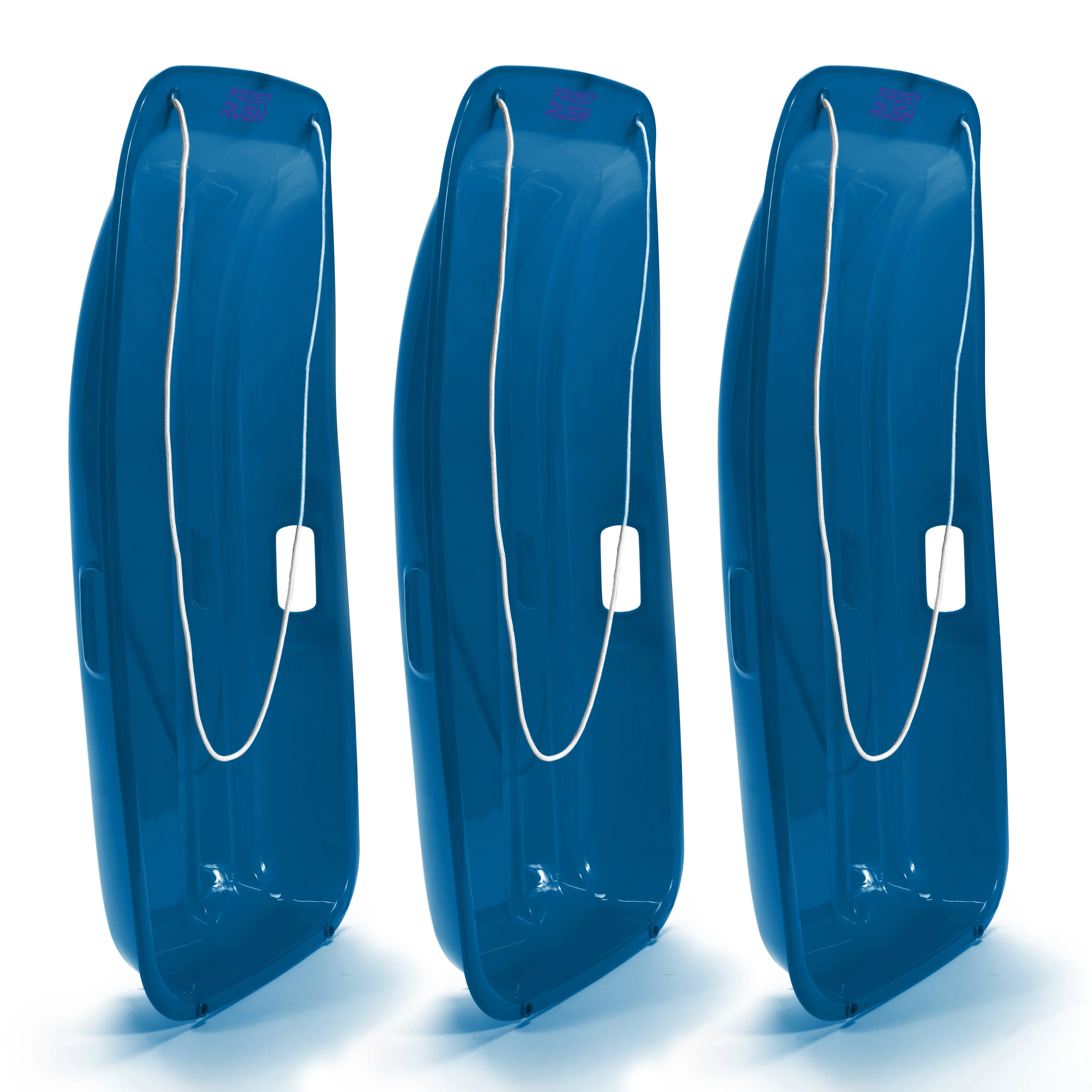 Machrus Frost Rush Snow Sled, Large&nbsp;Plastic Toboggan Sled for&nbsp;Winter Sledding with Attached Pull Rope for Kids and Adults- 3 Pack