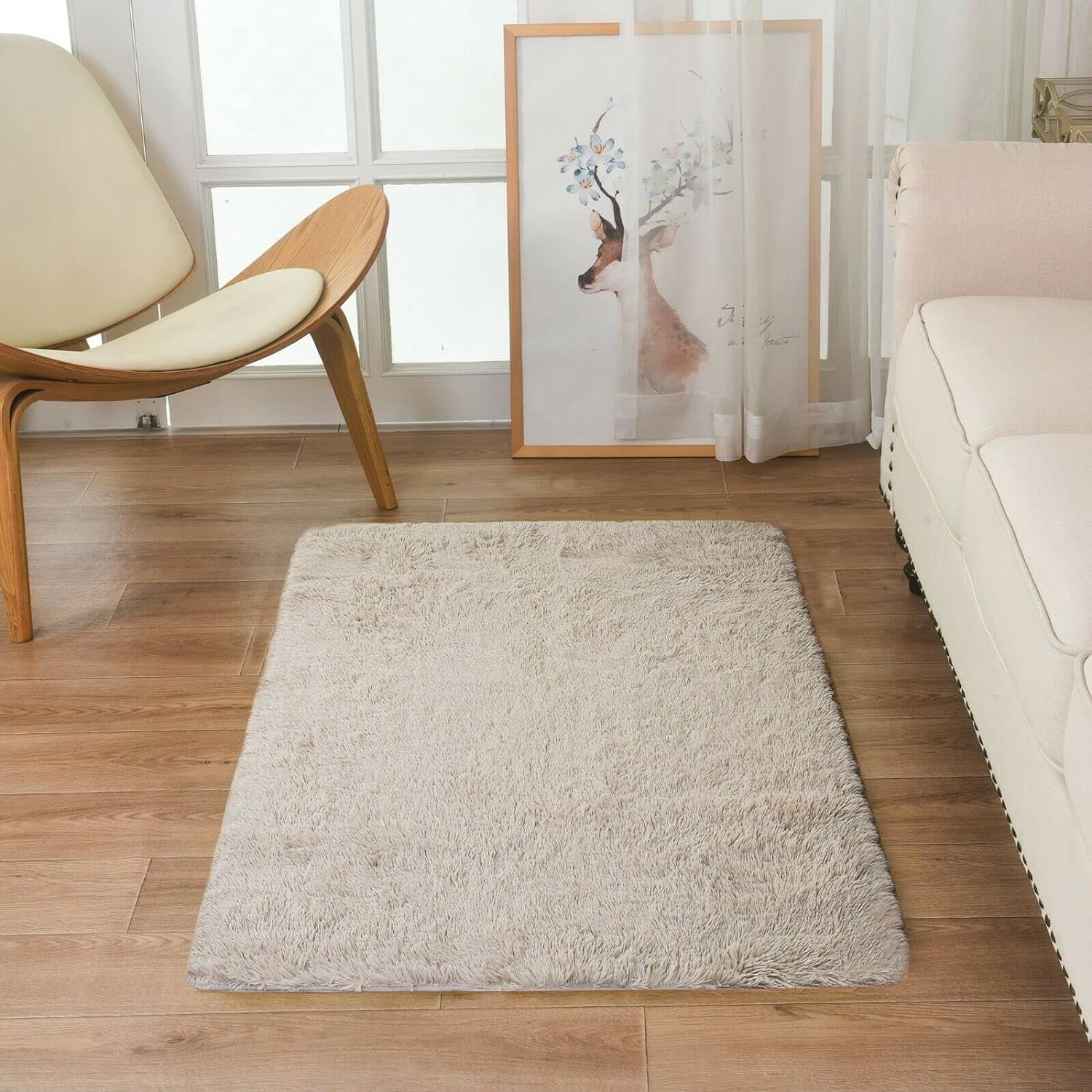 Modern Soft PV Fur Area Rug, Non-Slip Fuzzy Shag, Plush Furry Floor Carpet For Bedroom, Living Room, Nursery, Solid Color 2.5 X 4 Ft - Taupe