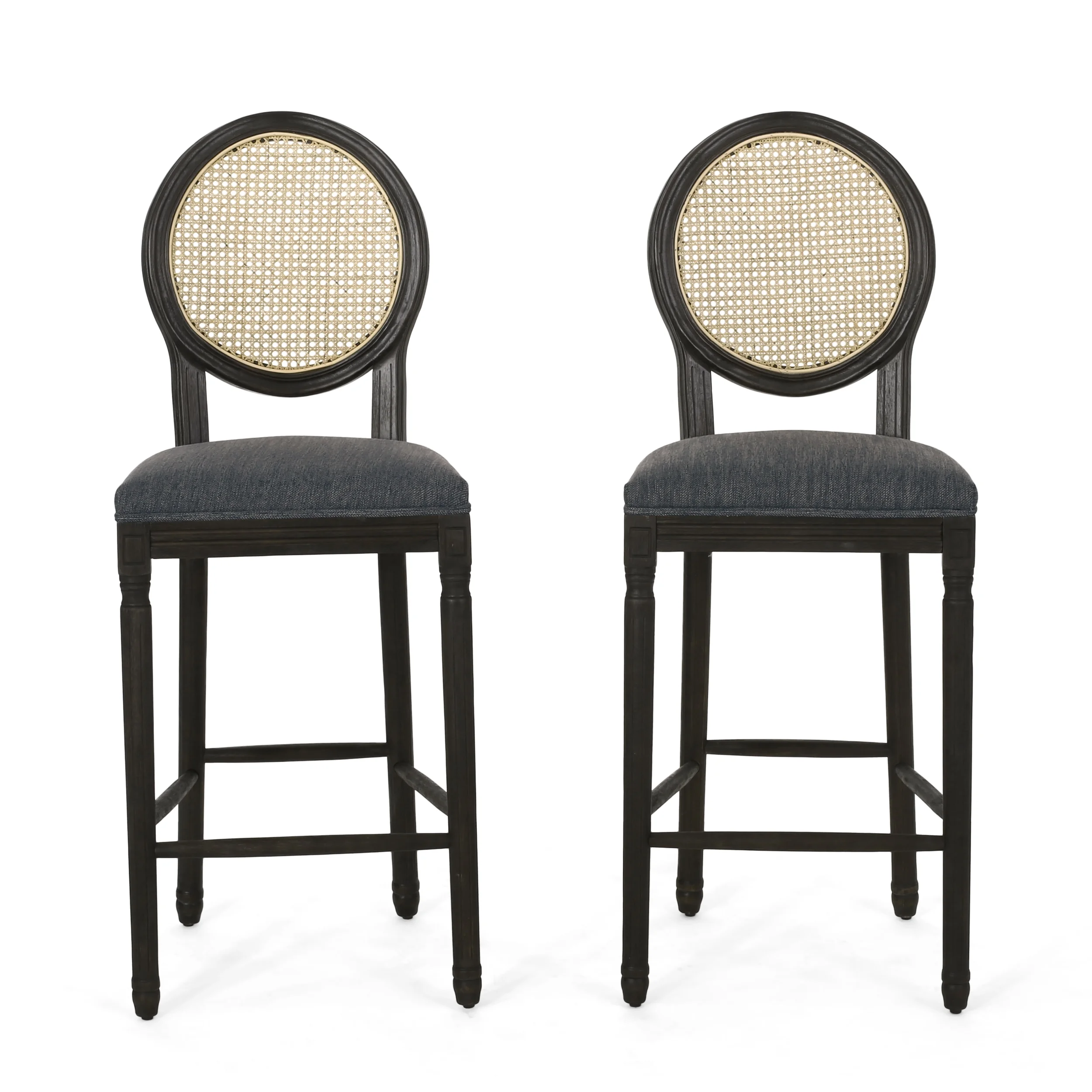 Noble House Chardean Upholstered Wood Barstools, Set of 2, Charcoal