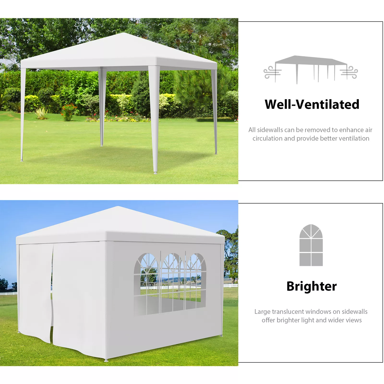 10'x10' 4 Walls Outdoor Canopy Party Tent Wedding Heavy Duty Gazebo Garden BBQ