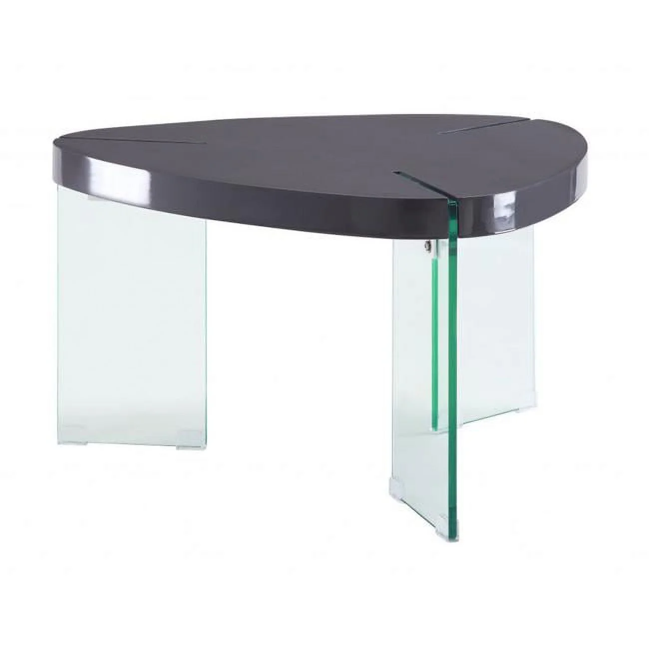 HomeRoots 490749 18 x 31 x 30 in. Clear Glass & Gray High Gloss Wood Triangle Coffee Table