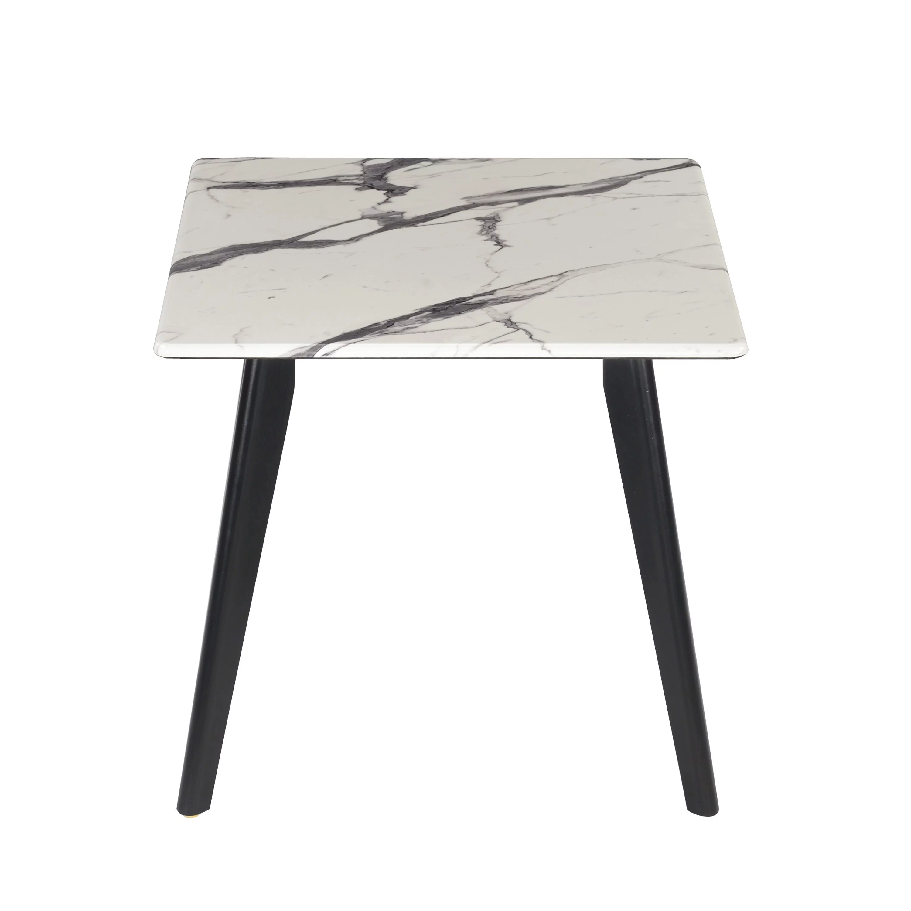Square Faux Marble Top End Table Black and White