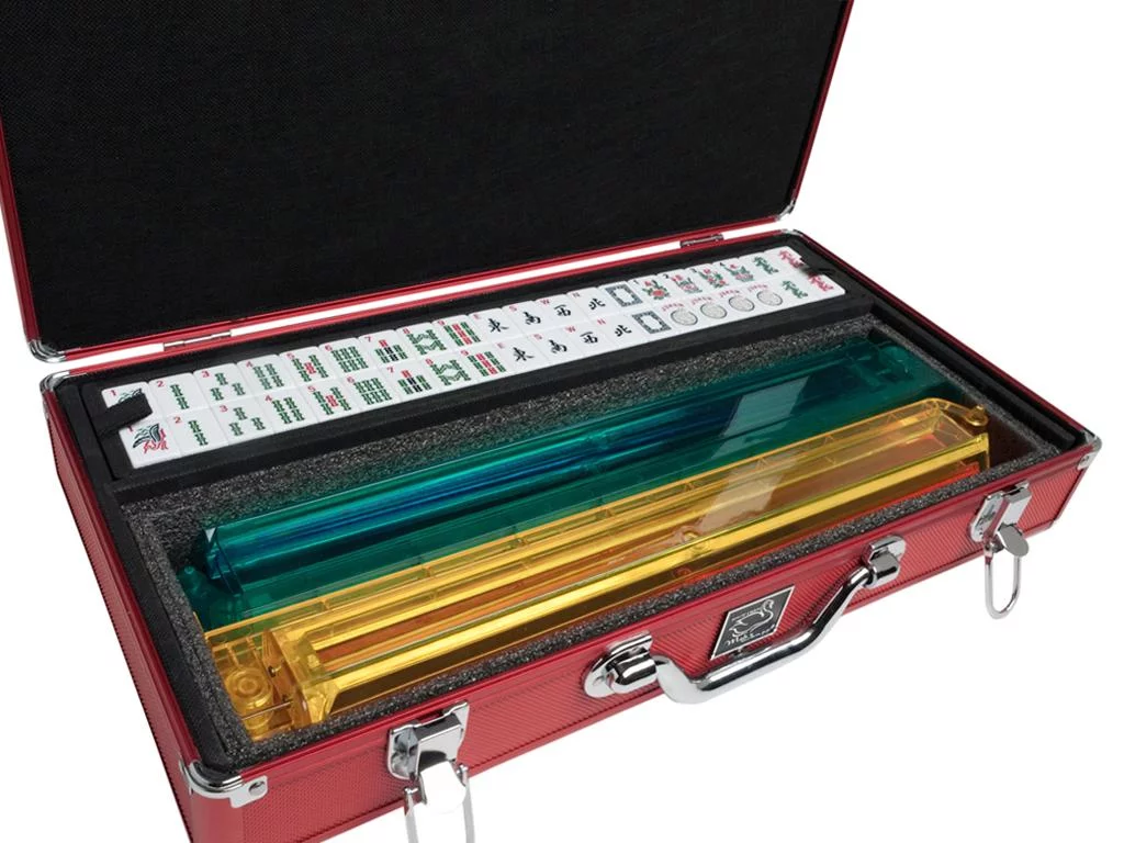 White Swan American Mahjong Set in Luggage-Style Red Case - White Tiles - Modern Pushers