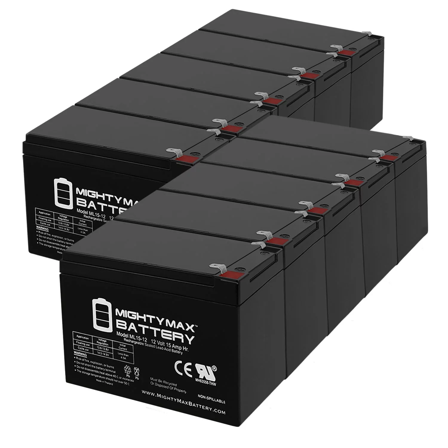 12V 15AH F2 Battery Replaces Shoprider Scootie Jr. TE-787M - 10 Pack